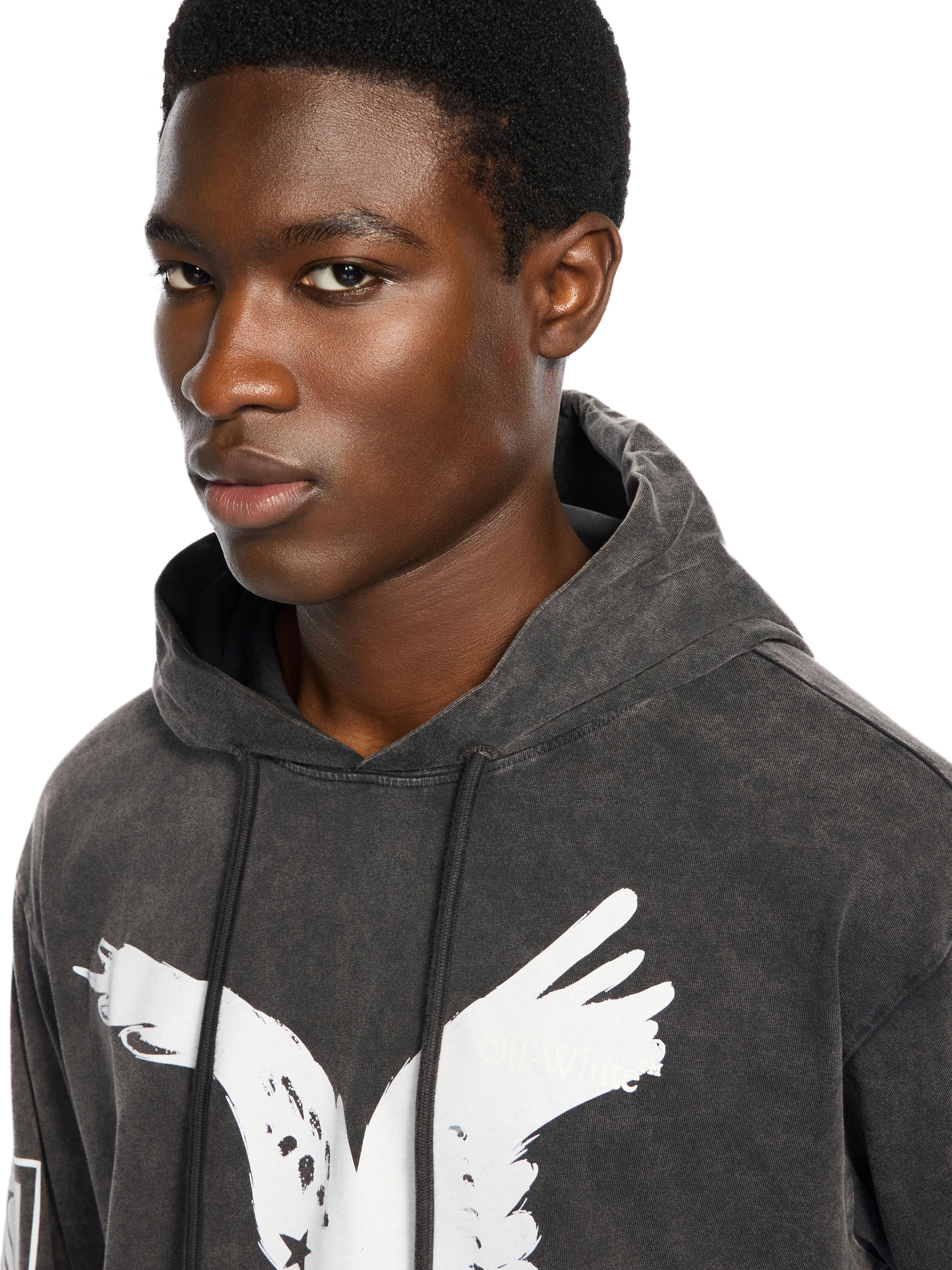 OFF WHITE Eagle 90S Hooded L/S Tee VINTAGE BLACK - WHITE OMAB09DW25JER003