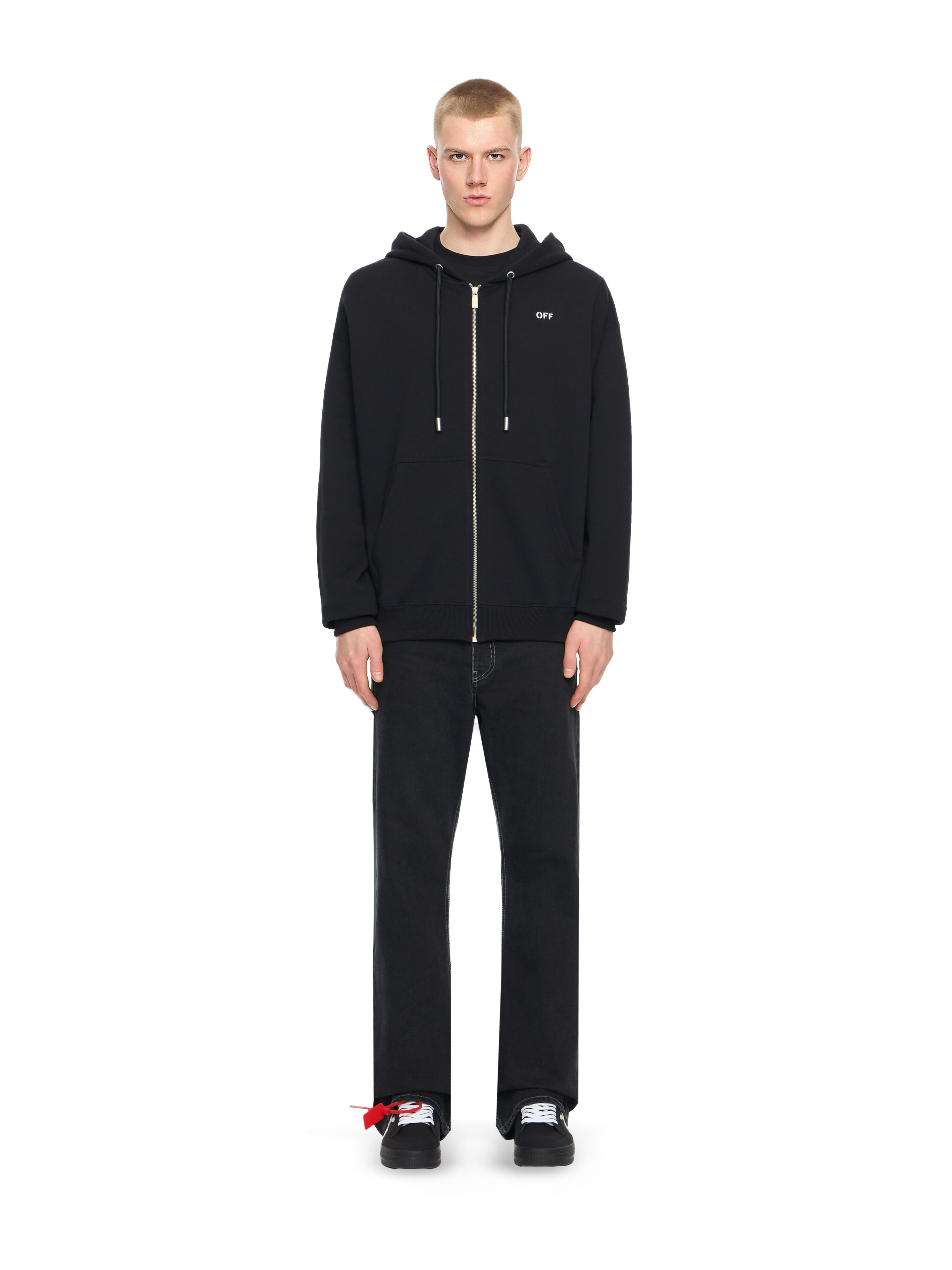 OFF WHITE Graphic Full Zip Hoodie BLACK 44OWOS26K053