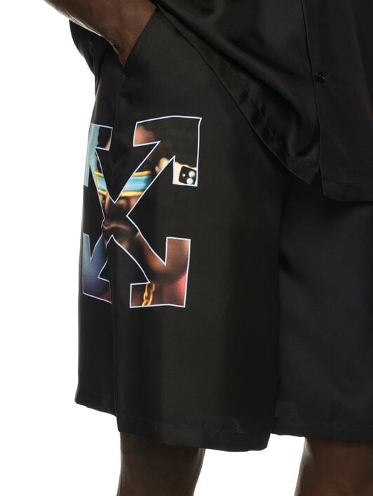 Black Barber Arrow Silk Bowling Shorts OFF WHITE Black Barber Arrow Silk Bowling Shorts BLACK OMCB092S25FAB005