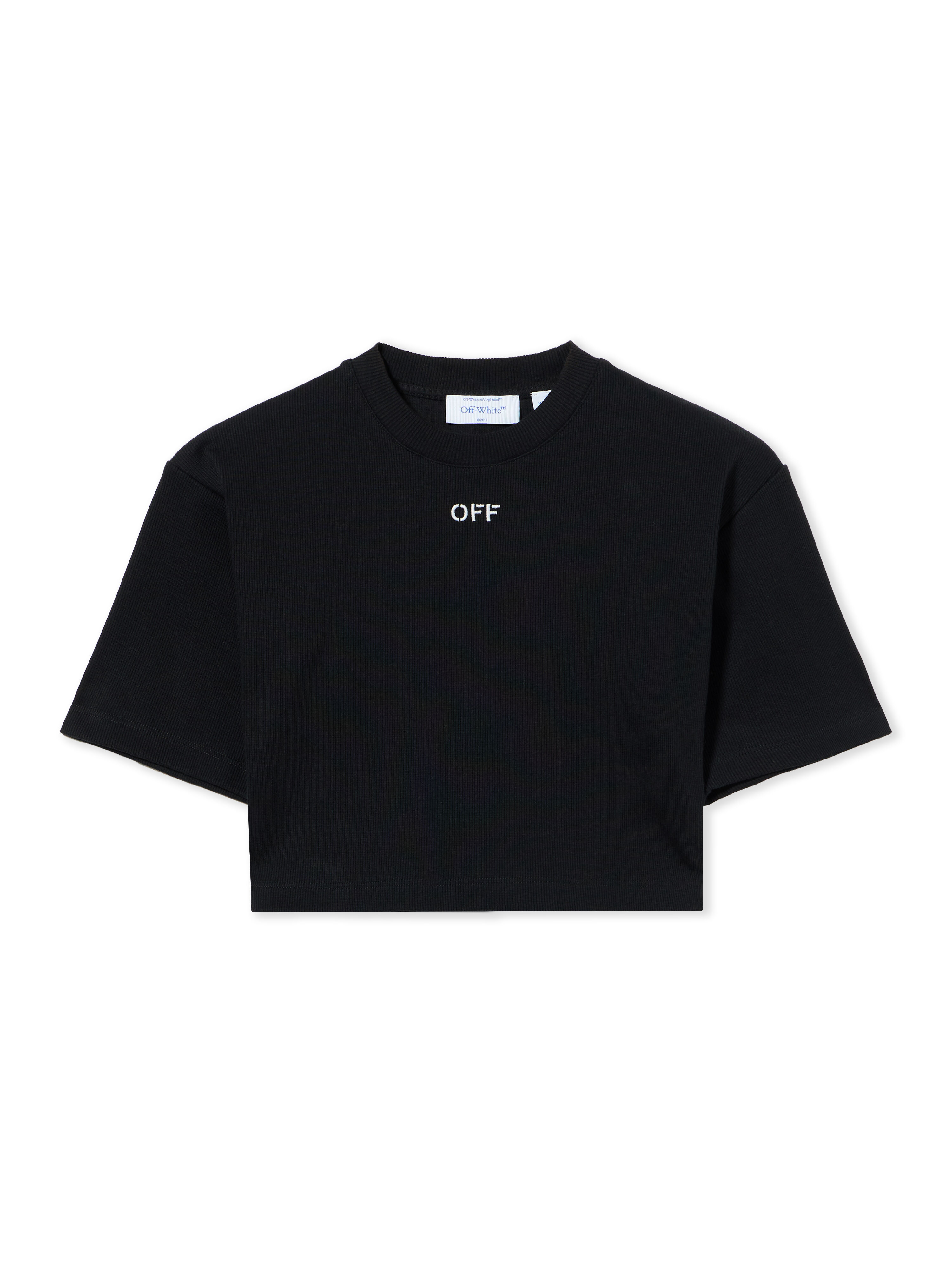 Off Stamp Ribbed Cropped T-Shirt in Black-White for Women | Off-White™