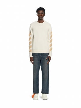 OFF WHITE Diagonals Fuzzy Knit Crewneck CREAM 44MHE087F26K002