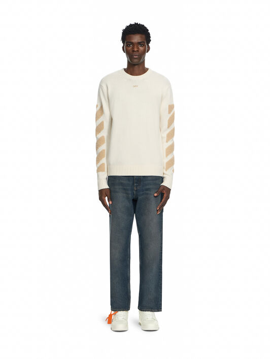 OFF WHITE Diagonals Fuzzy Knit Crewneck CREAM 44MHE087F26K002