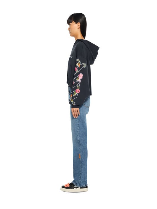 Bookish Flower Poket Crop Hoodie OFF WHITE Bookish Flower Poket Crop Hoodie Fade Out Black White 2FE00499T