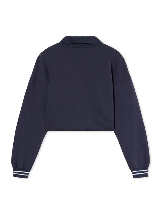 OFF WHITE Embroidered Script Logo Crop Polo Sweater DARK SAPPHIRE-DOUBLE CREAM OWBA07BF25FLE002