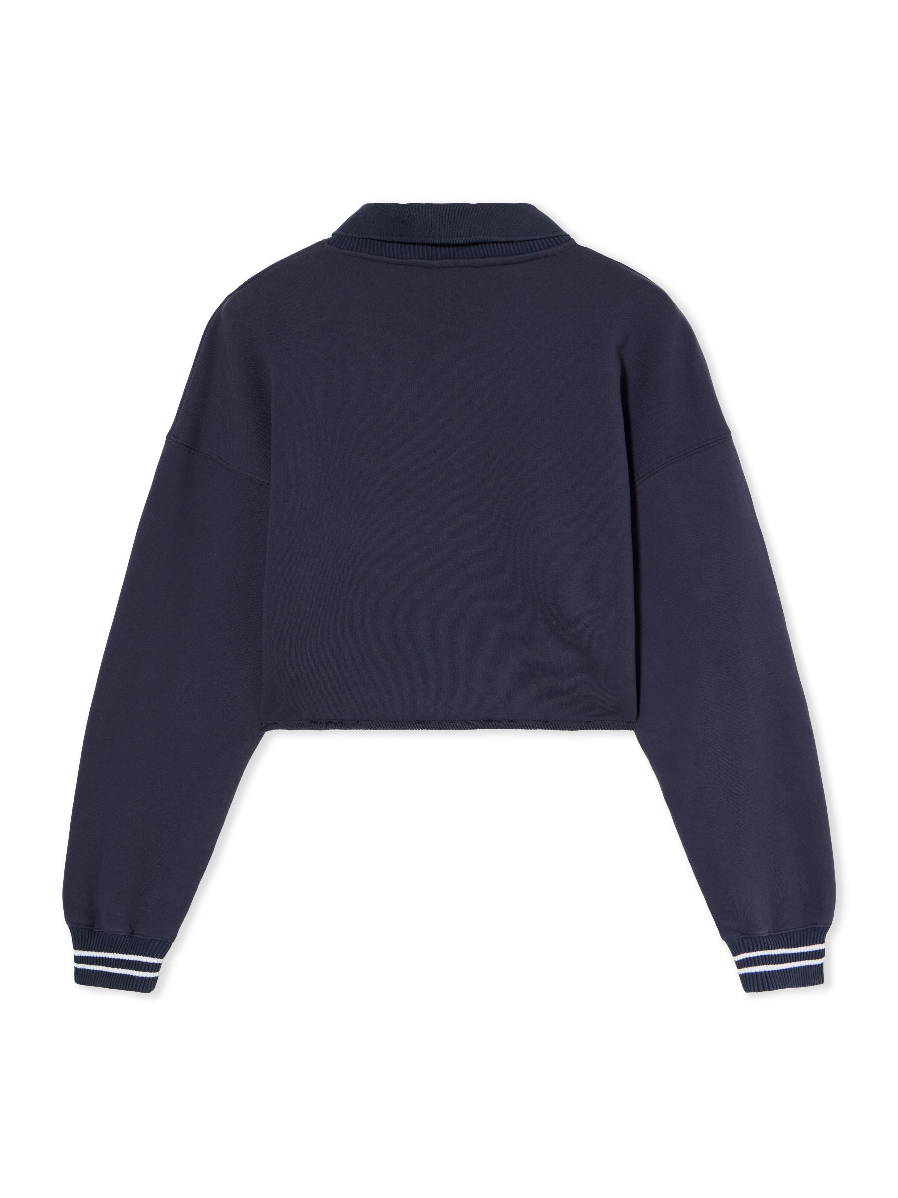 OFF WHITE Embroidered Script Logo Crop Polo Sweater DARK SAPPHIRE-DOUBLE CREAM OWBA07BF25FLE002