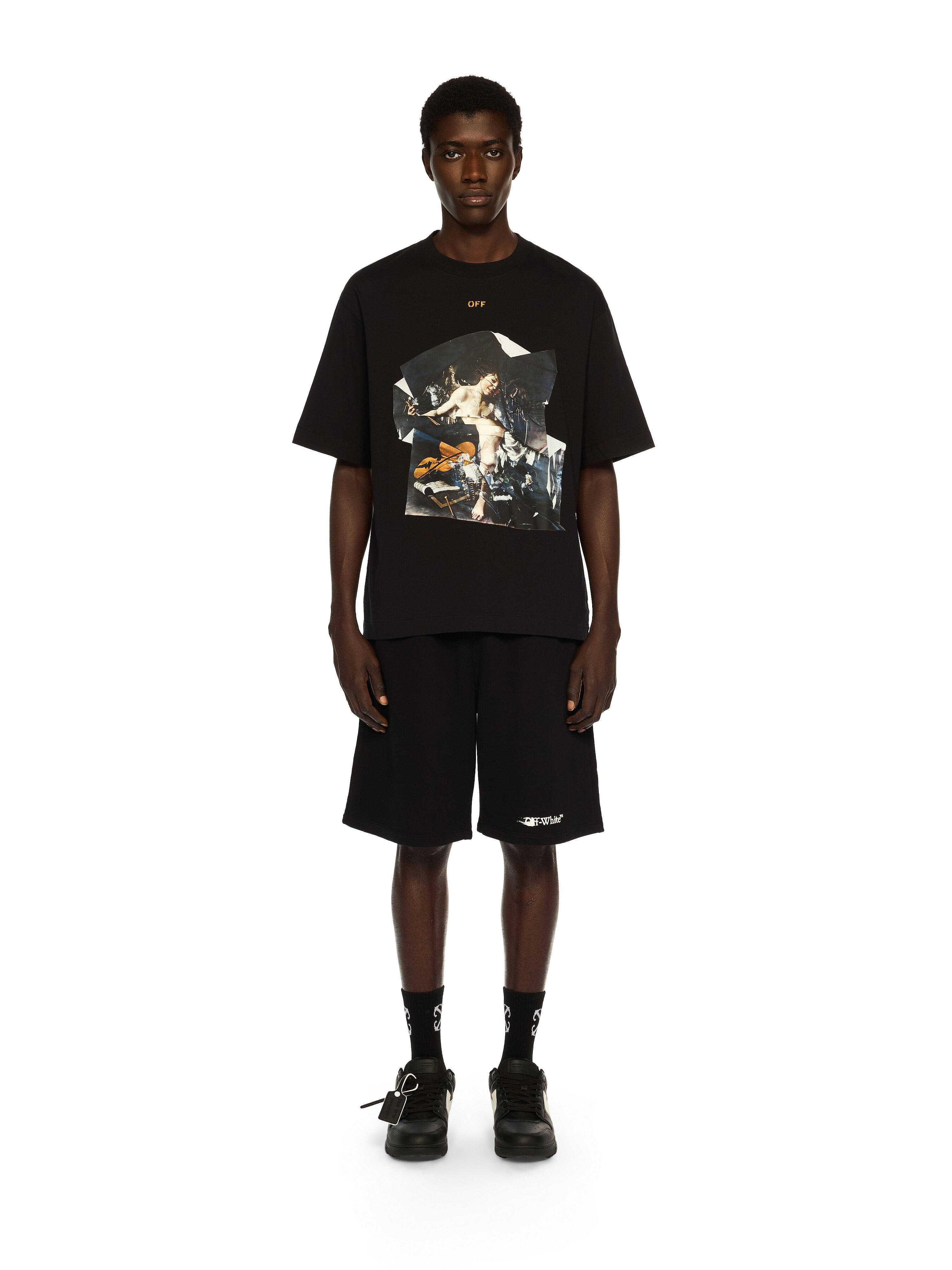 OFF WHITE Cupid Paper Skate Logo Tee BLACK - OCHER YELLOW OMAA120F25JER00R