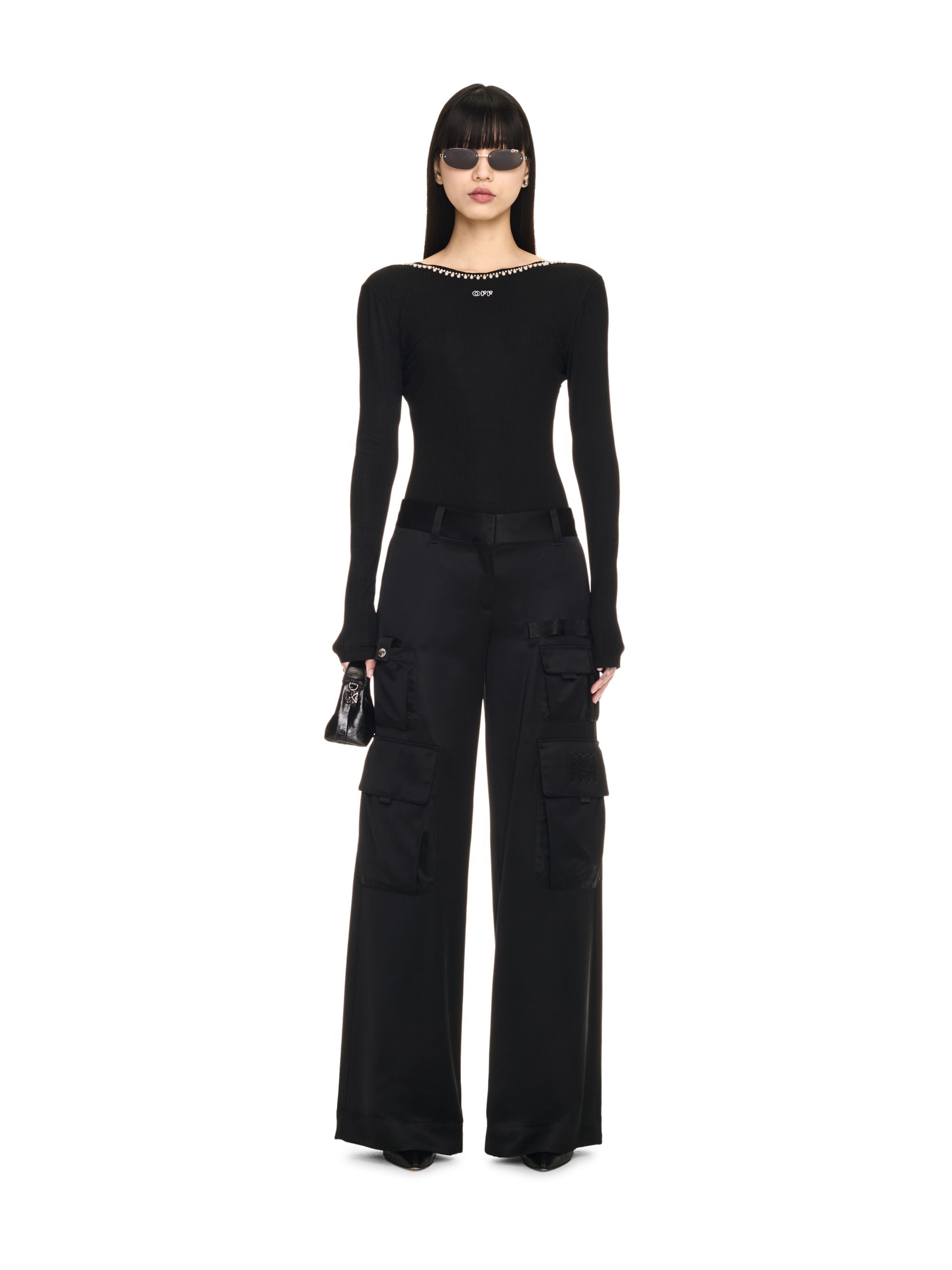 OFF WHITE Light Rib Emb 20S L/S Top BLACK OWAD259F24JER001