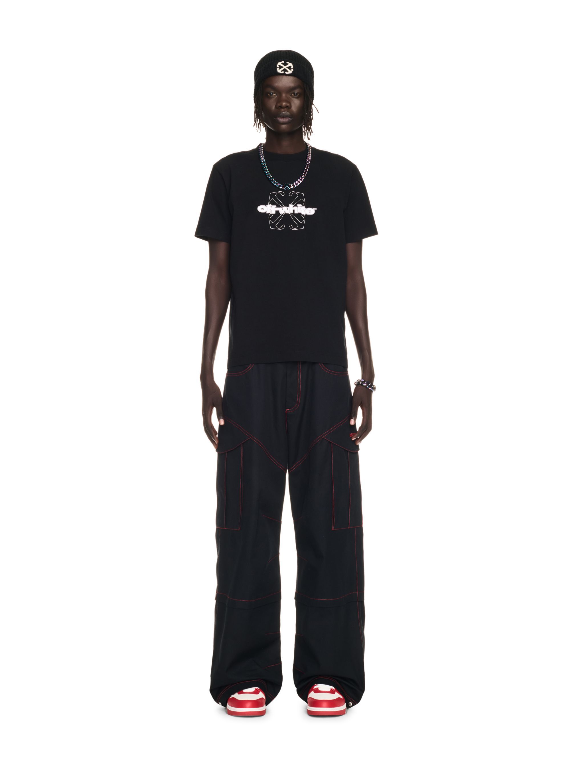 OFF WHITE Black Flock Arrow Slim S/S Tee BLACK OMAA027F24JER007