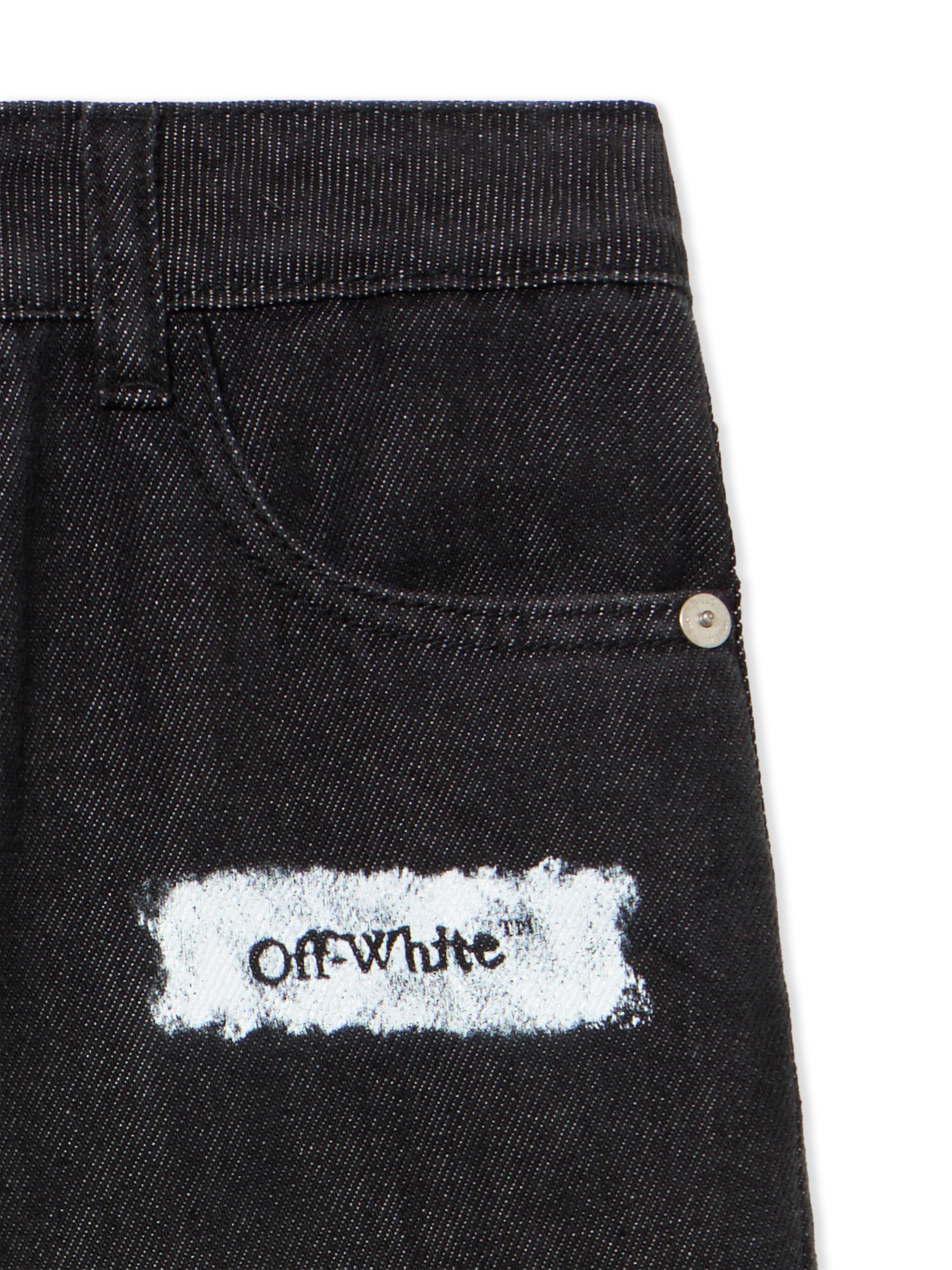 OFF WHITE Diagonal Sponge Logo Denim Pants BLACK - WHITE OBYA005F25DEN001