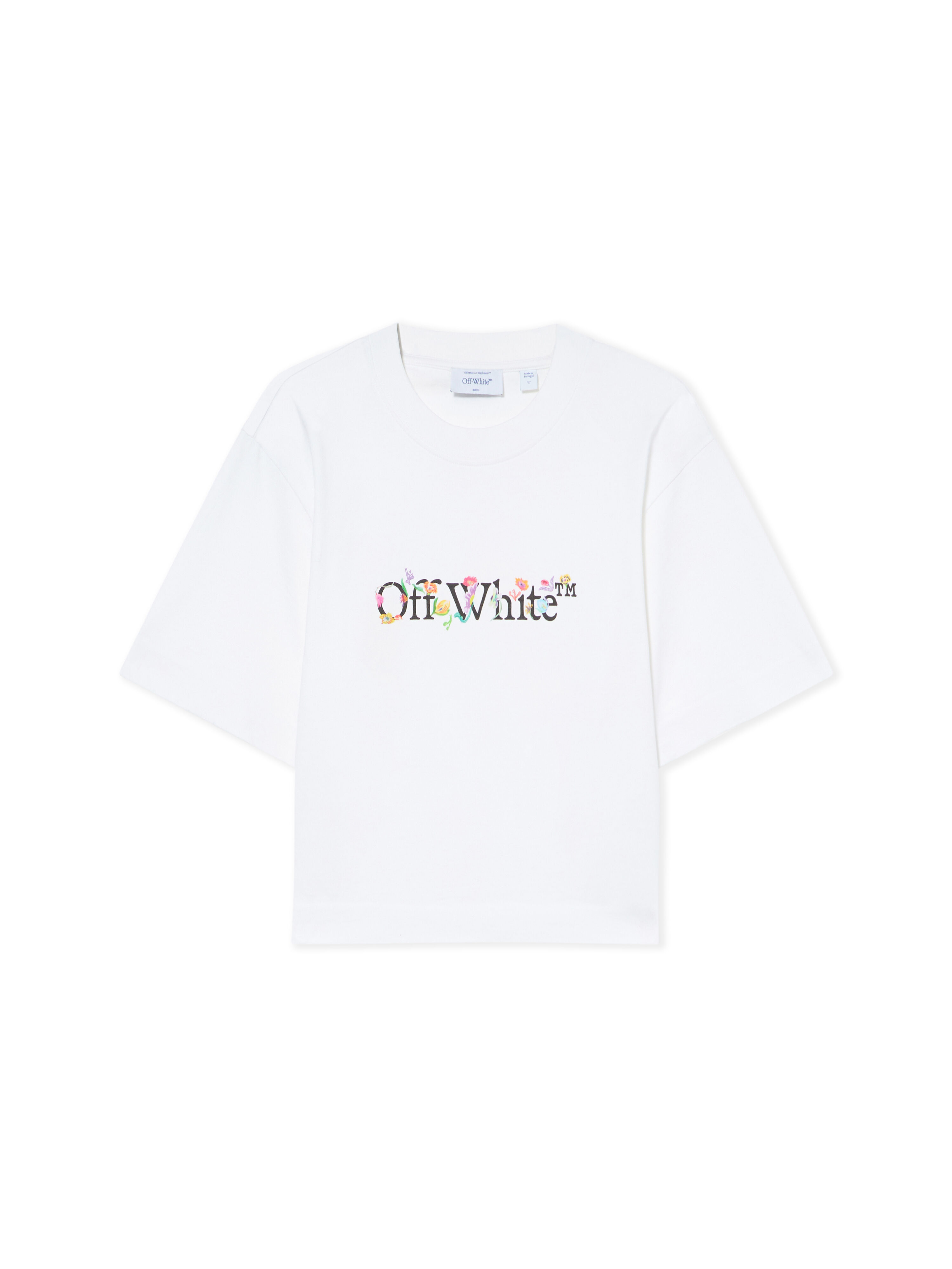 OFF WHITE Bookish Glowing Flower Crop T-shirt White-Black 2AA090S26JER001