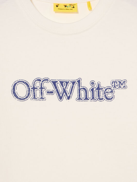OFF WHITE Big Bookish Crackle Logo T-Shirt WHITE - BLUE OBAA002F25JER001