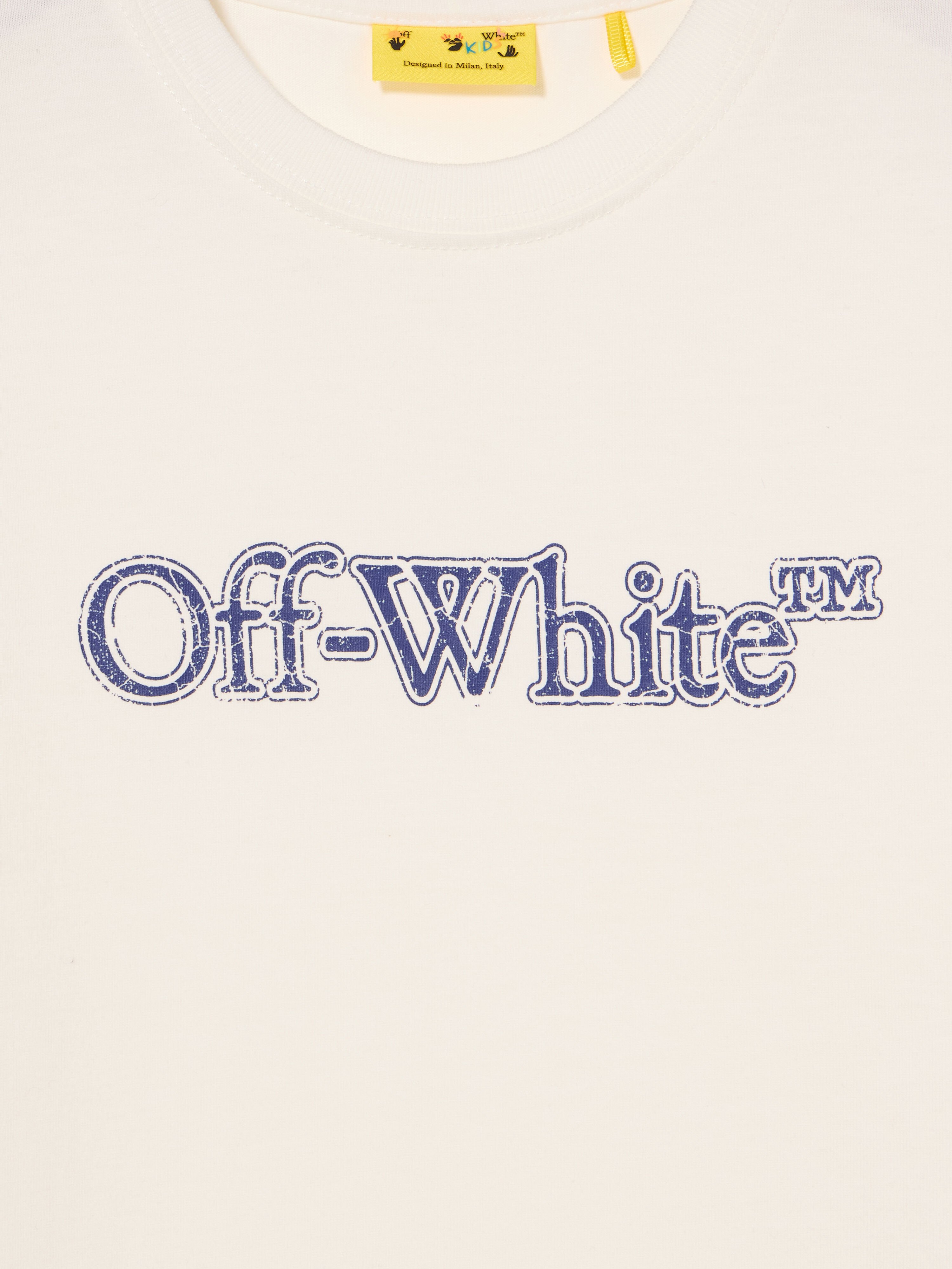 OFF WHITE Big Bookish Crackle Logo T-Shirt WHITE - BLUE OBAA002F25JER001