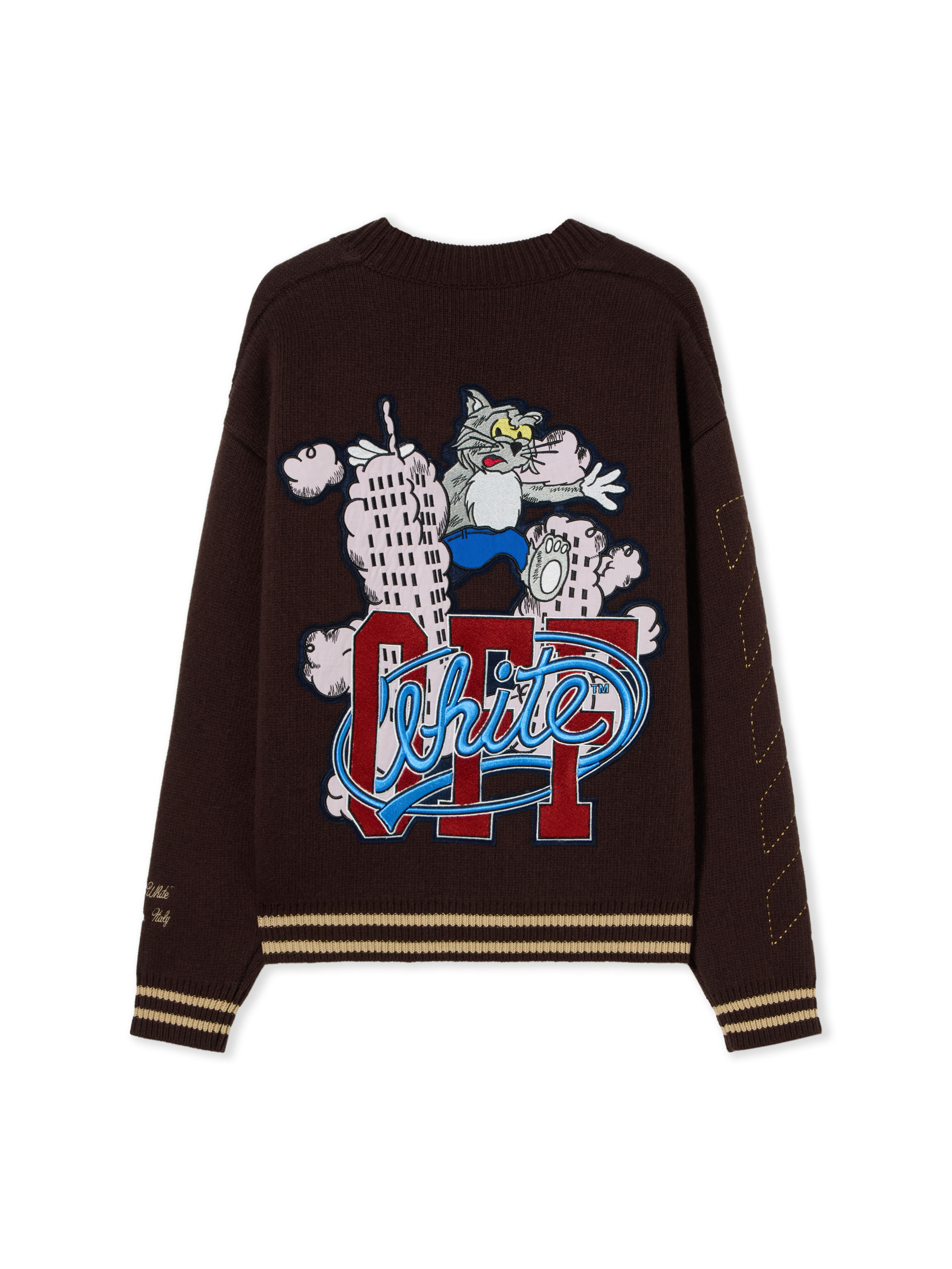 OFF WHITE College Varsity Knit Cardigan FRENCH ROAST 44MHB019F26K001