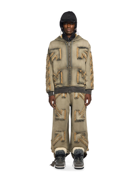 OFF WHITE Distressed Denim Arrow Zip Skate Hoodie LICORICE - LICORICE OMBE015W25DEN001