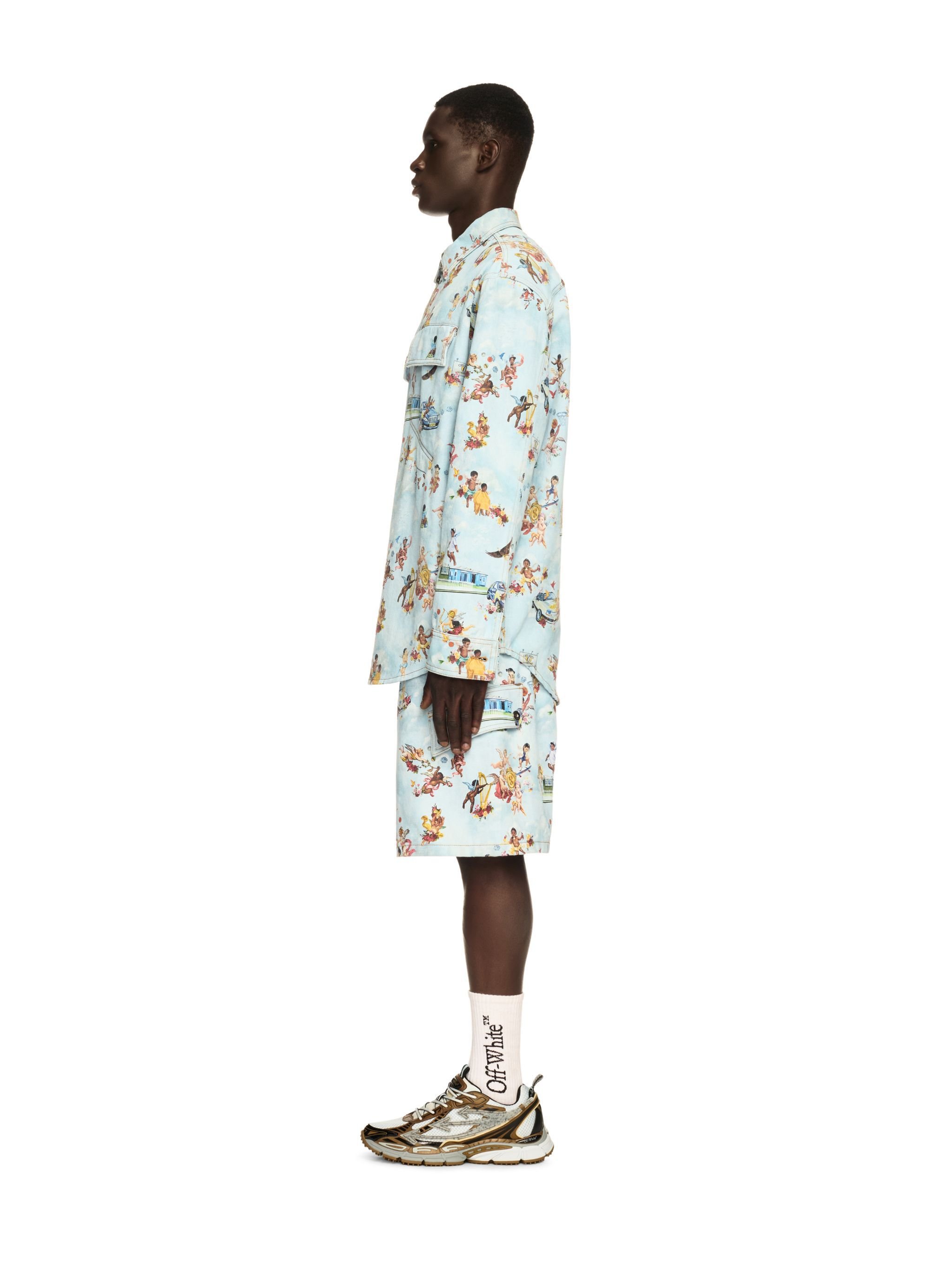 OFF WHITE Fresco Print Den Milit Shirt Multicolor BLUE OMYD05HS25DEN003