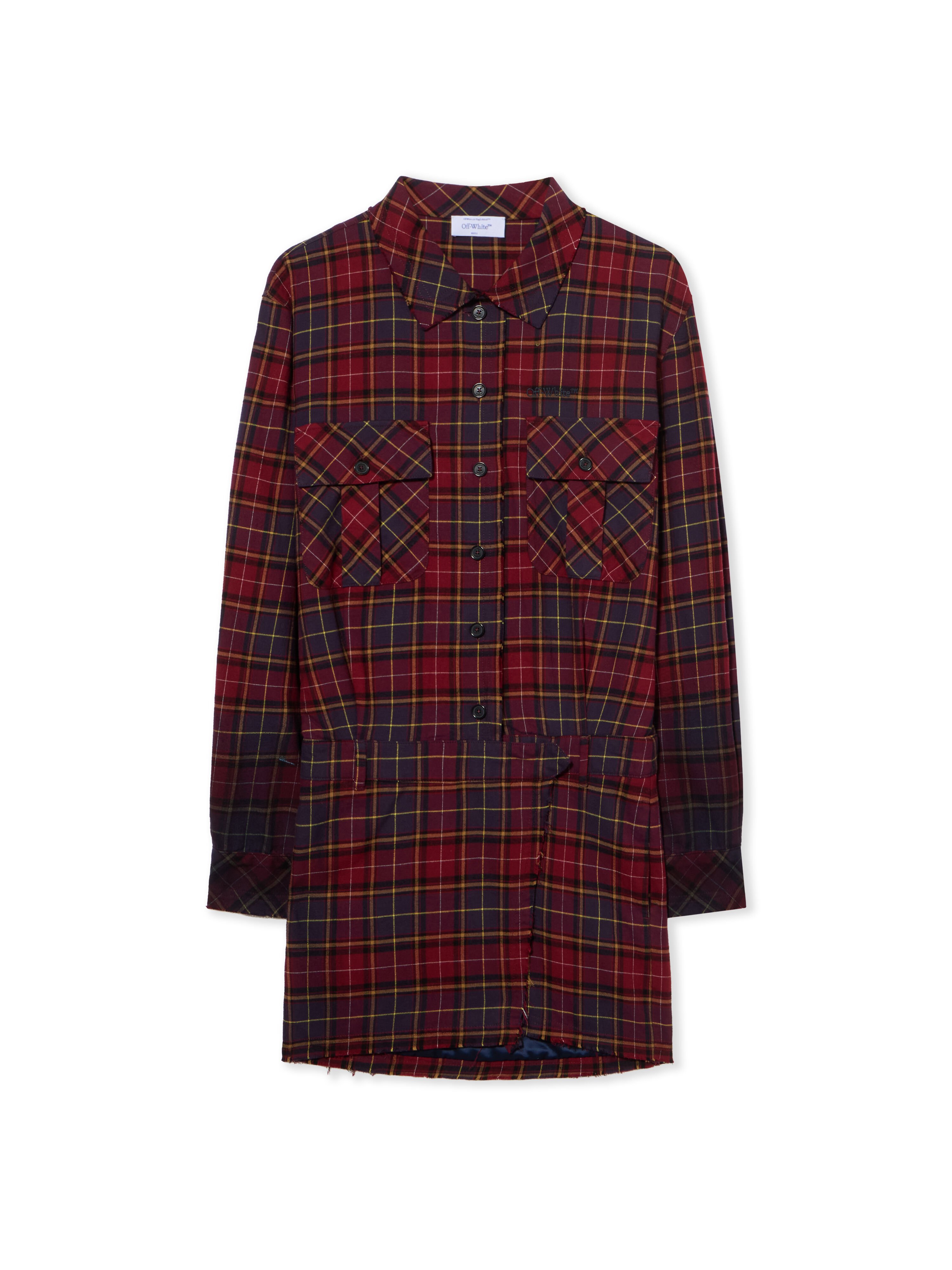 OFF WHITE Check Flannel Arrow Dress BORDEAUX/PURPLE-BLUE IRIS OWDG00CF25FAB001