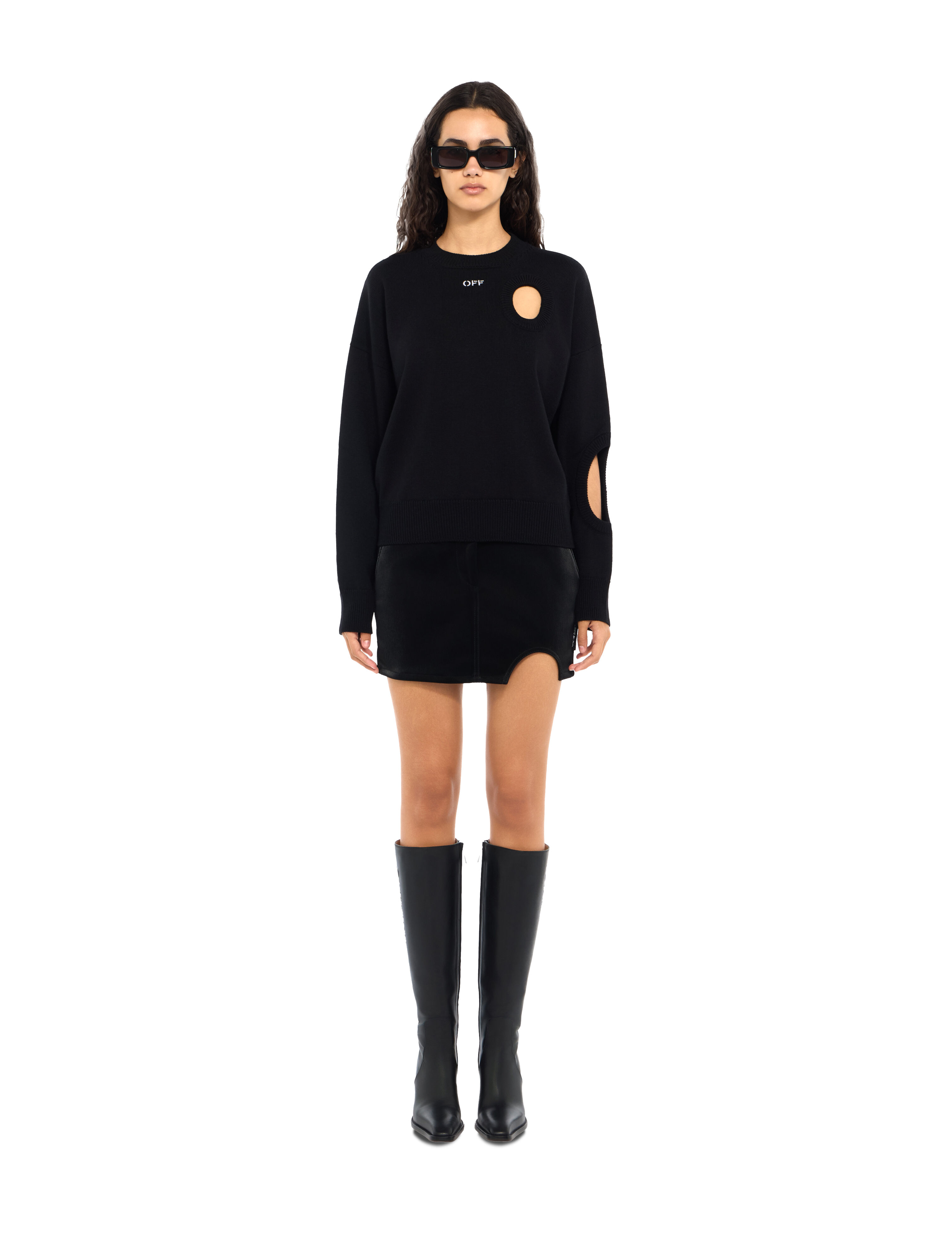 Meteor Cropped Knit Sweater OFF WHITE Meteor Cropped Knit Sweater Black-White 2FE00527T