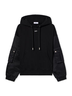 OFF WHITE Stamp Hybrid Nylon Hoodie BLACK WHITE OMBB127S24FLE001