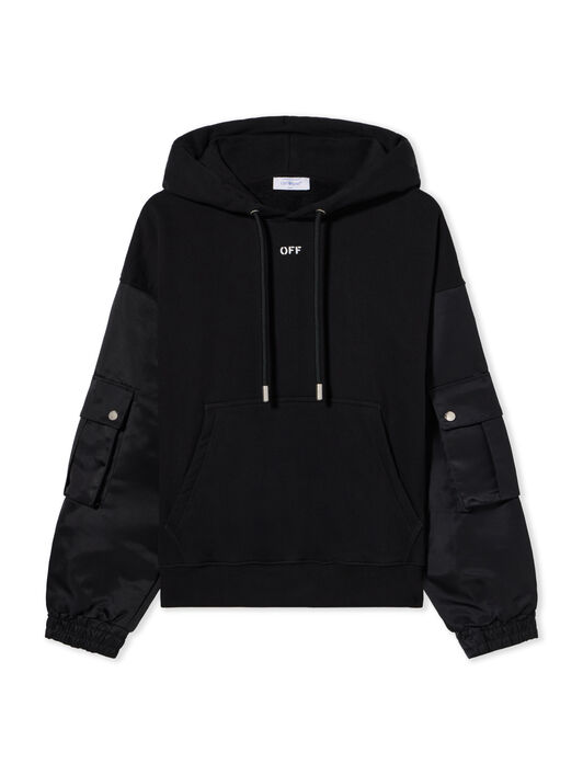 OFF WHITE Stamp Hybrid Nylon Hoodie BLACK WHITE OMBB127S24FLE001
