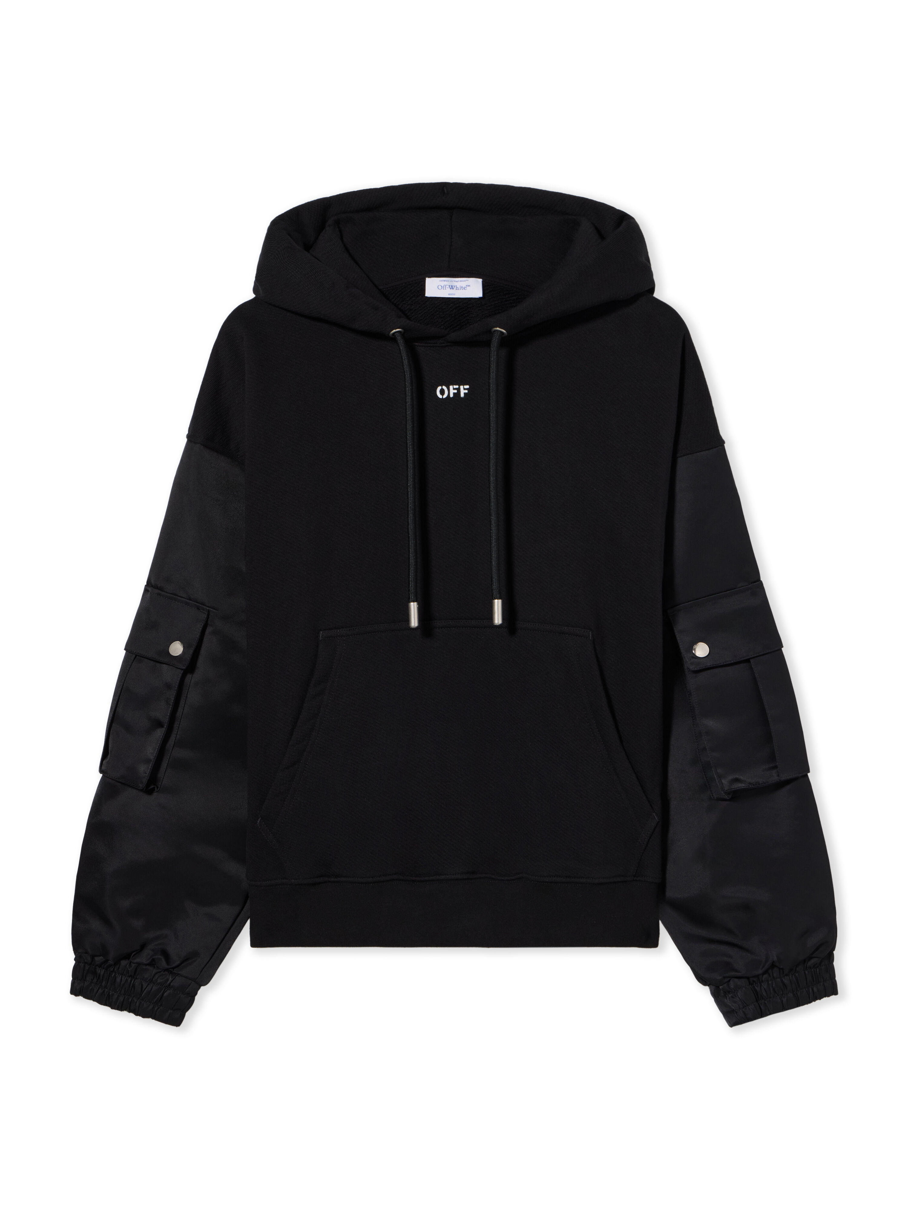 OFF WHITE Stamp Hybrid Nylon Hoodie BLACK WHITE OMBB127S24FLE001