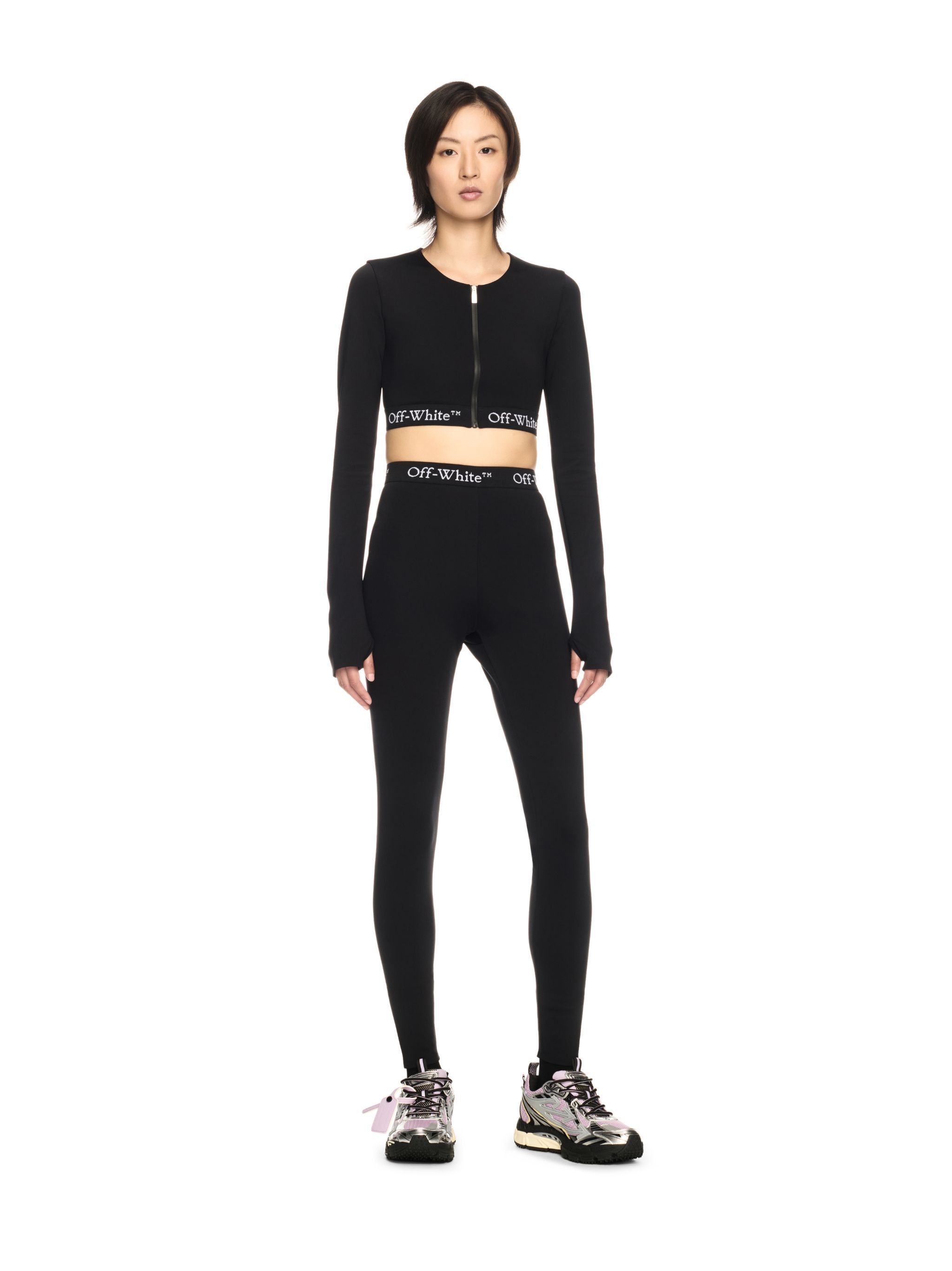 OFF WHITE Black Logo Band Zip Crop Top BLACK OWVB027S25JER001