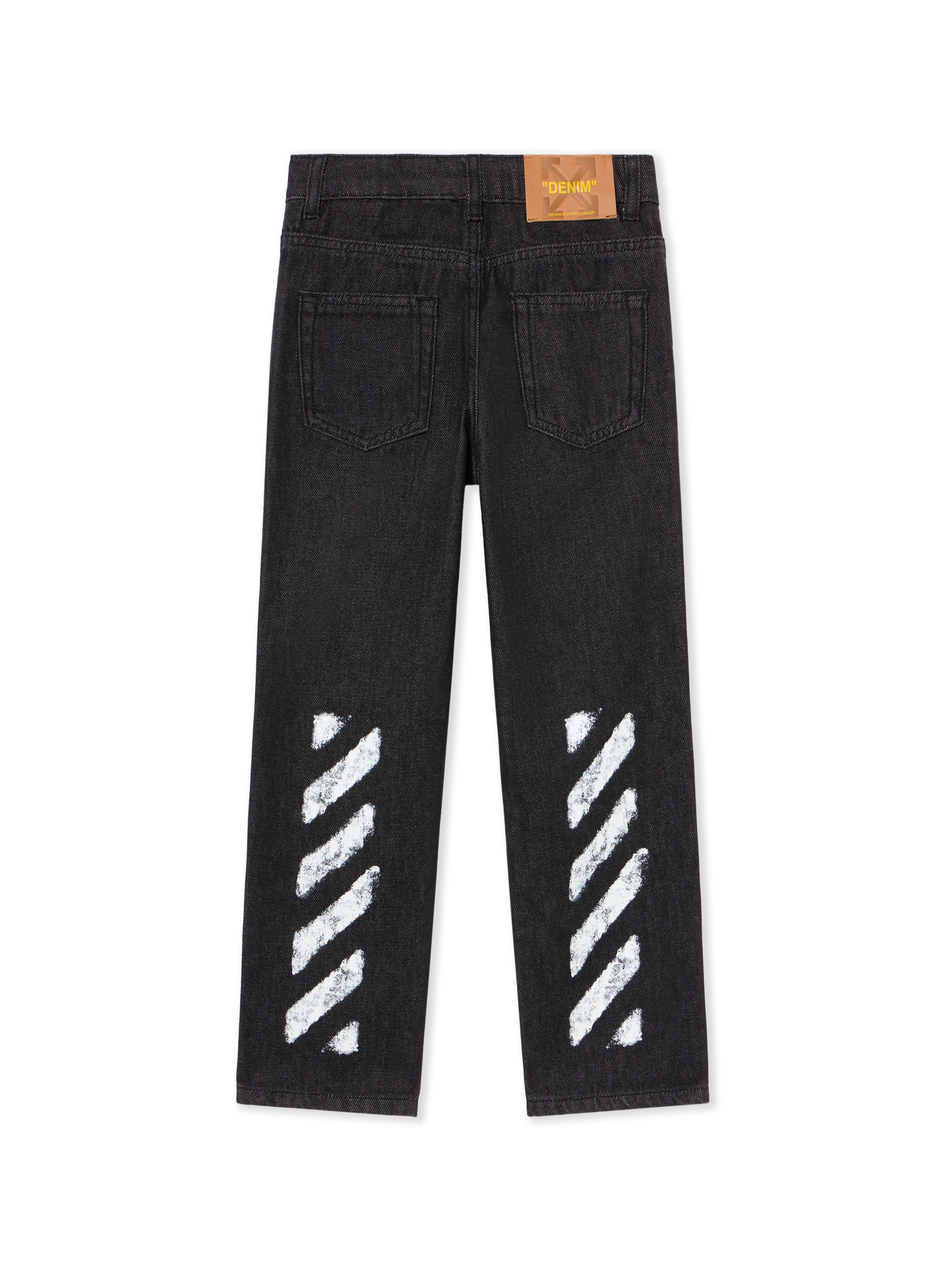 OFF WHITE Diagonal Sponge Logo Denim Pants BLACK - WHITE OBYA005F25DEN001