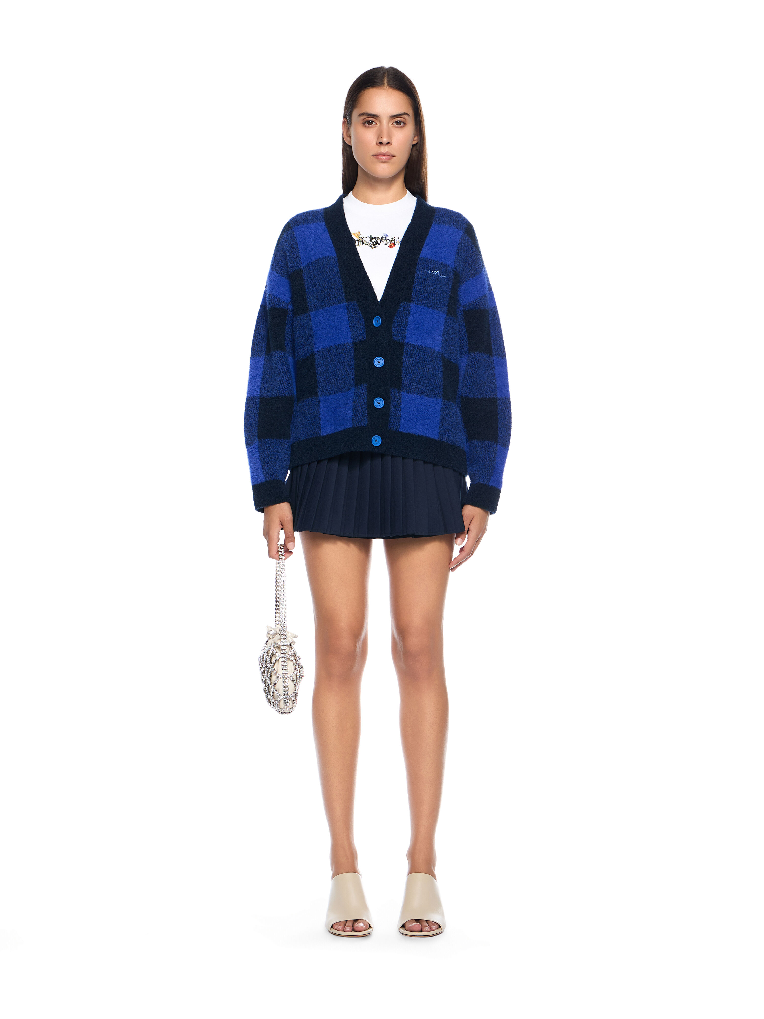 OFF WHITE Jacquard Check Knit Cardigan ELECTRIC BLUE-KENTUCKY BLUE OWHB04JF25KNI001