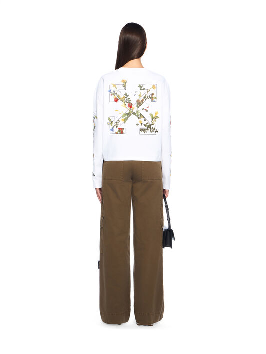 OFF WHITE Embroidered Flowers Arrow Long Sleeve T-Shirt WHITE - BLACK OWAB038F25JER001