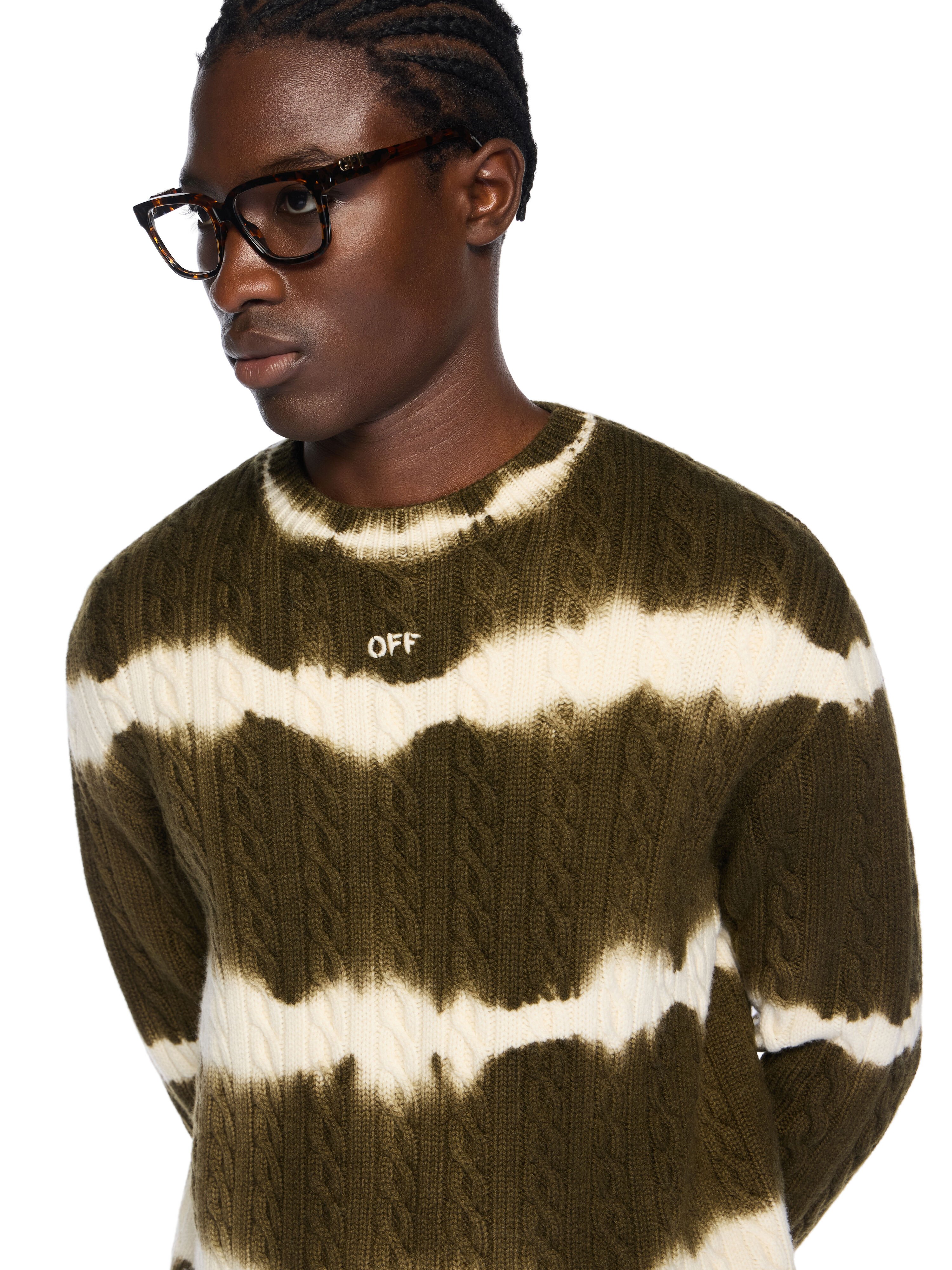 OFF WHITE Off Stamp Cable Knit Crewneck BEECH - CREAM OMHE20MF25KNI001