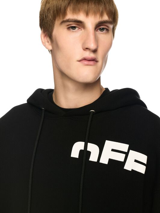 OFF WHITE Felpa Nera Con Cappuccio E Logo Off Split NERO OMBB085S25FLE00G