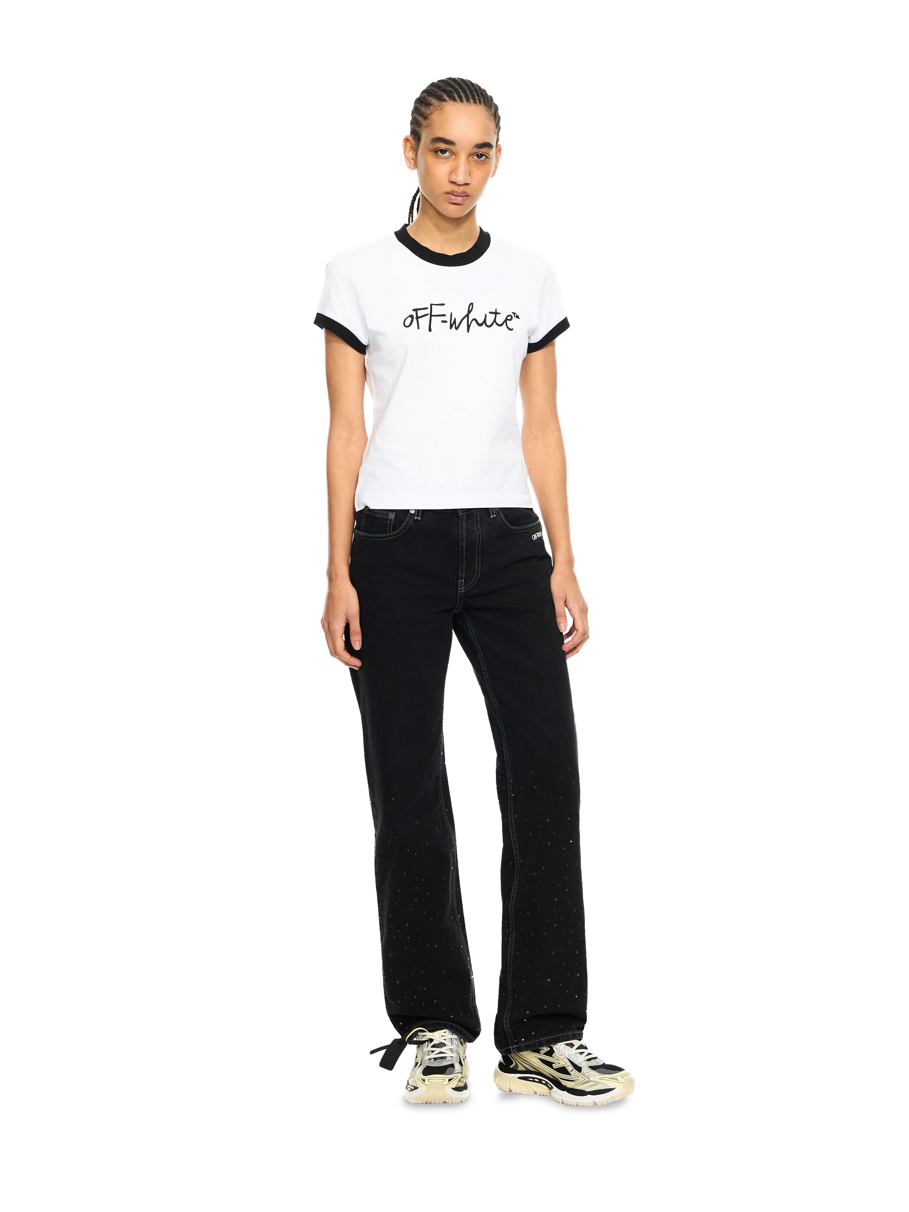 OFF WHITE OW X Swarovski Denim Susy Pants Black-White 2YA069S26DEN004