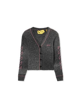 OFF WHITE Embroidered Wool Cardigan DARK GREY - FUCHSIA OGHB006F25KNI001