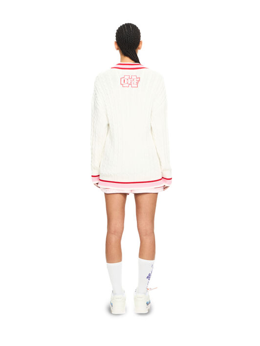 OFF WHITE College Patch Cable Knit Cardigan White-Haute Red 2HB04MS26KNI001
