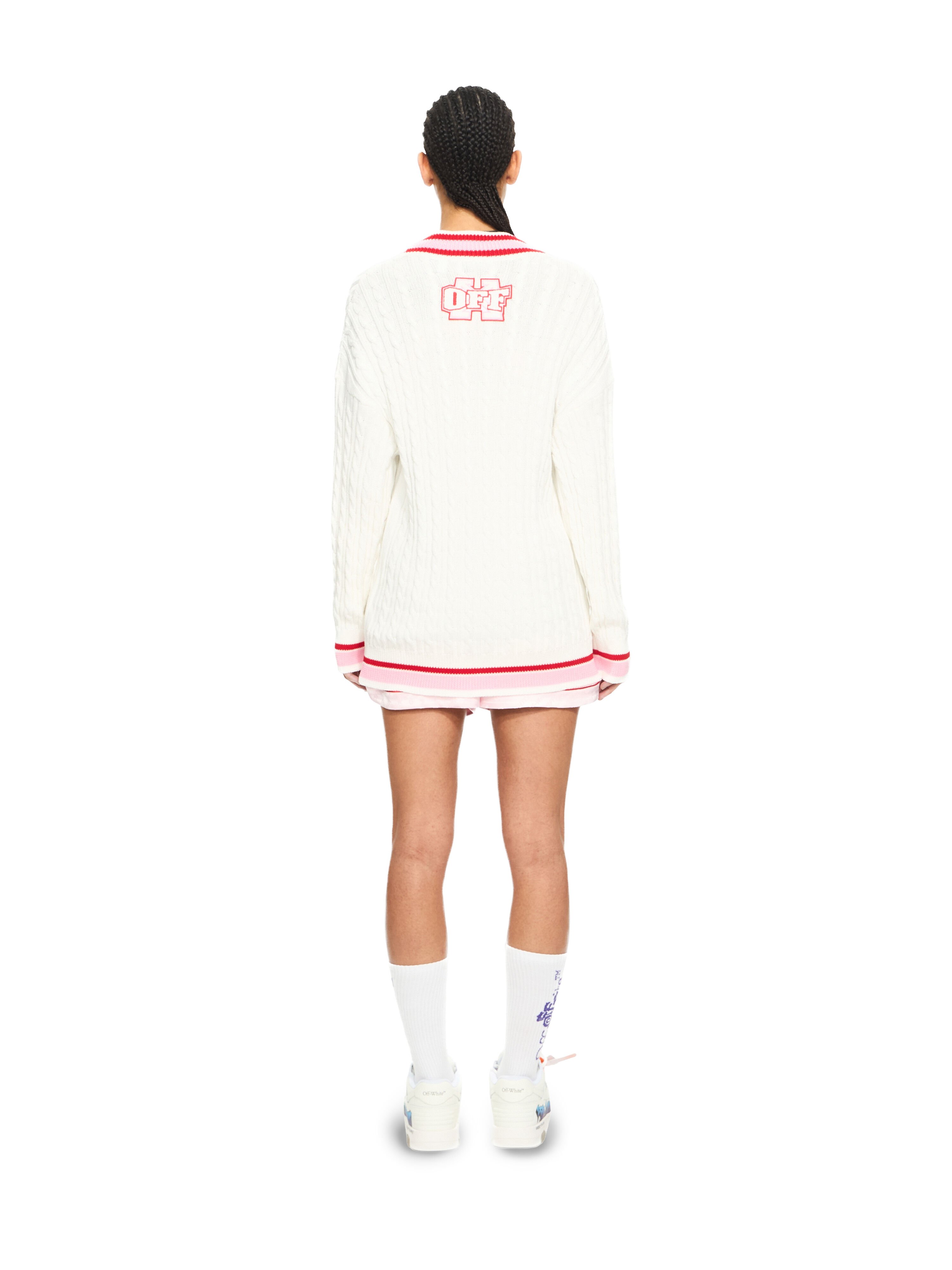 OFF WHITE College Patch Cable Knit Cardigan White-Haute Red 2HB04MS26KNI001
