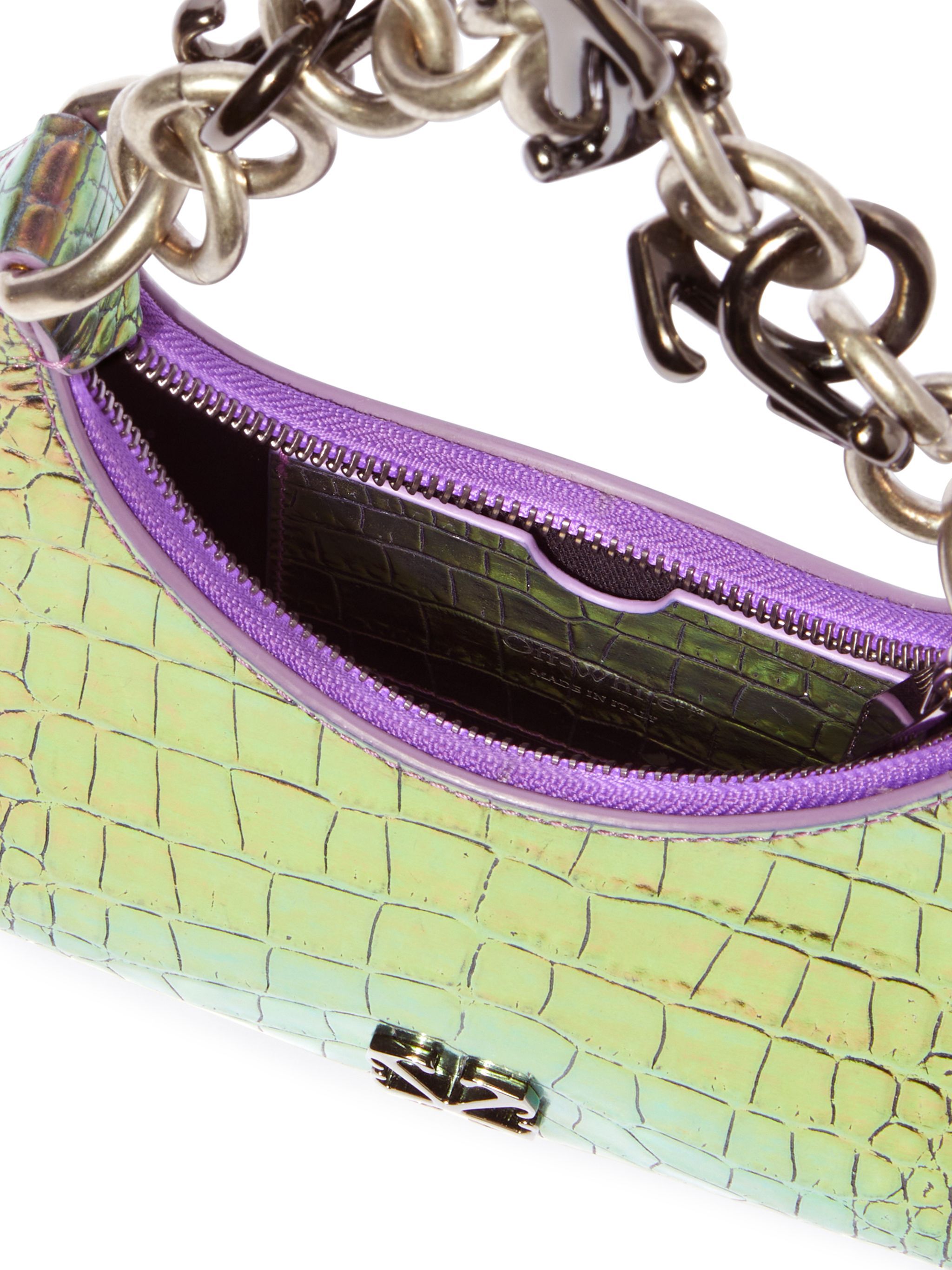 OFF WHITE BORSA A SPALLA HEMISPHERE CON FINITURA COCCODRILLO OLOGRAFICA ROSA OWNN184S25LEA002