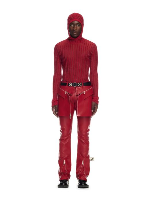 OFF WHITE Crystal Light Rib Knit Hoodie RED OMHU032Z25KNI001