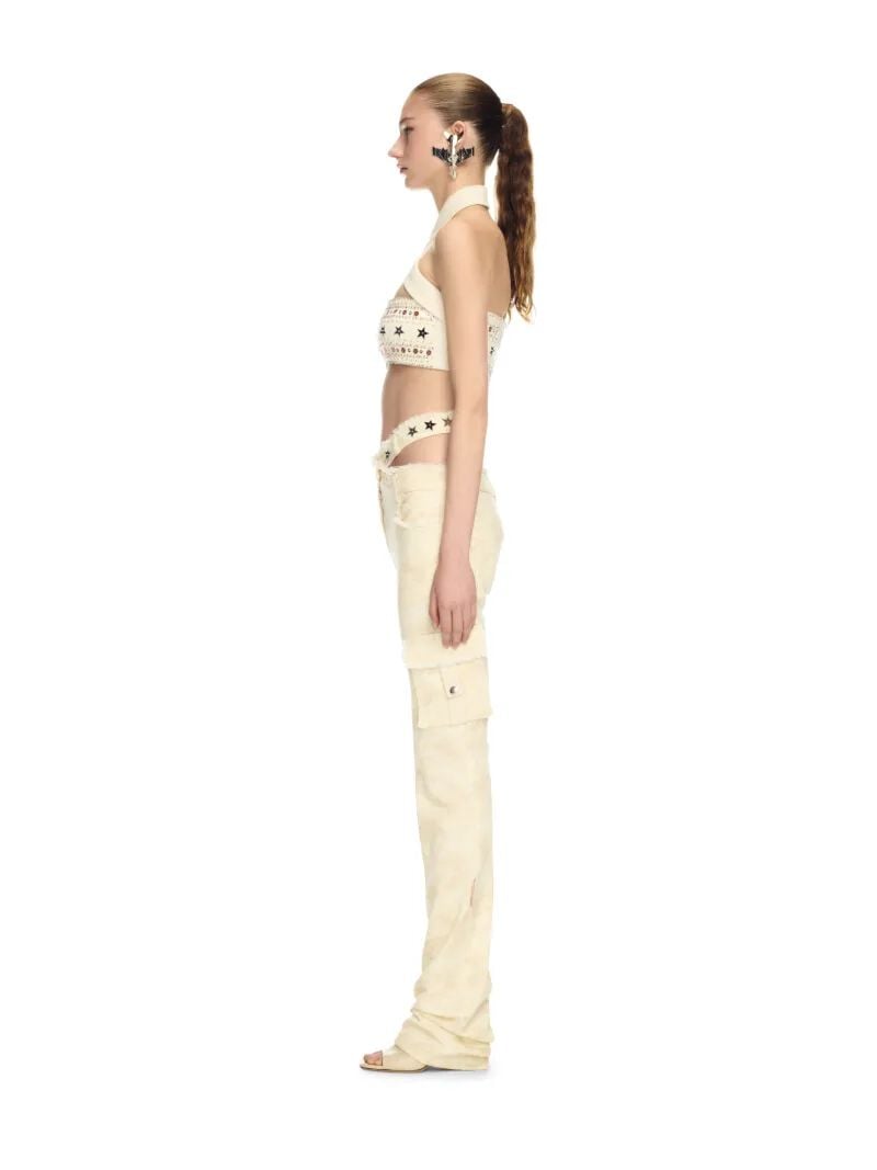 OFF WHITE Cremefarbene Camouflage Crossover Gürtelhose  OWCA18RZ25FAB001