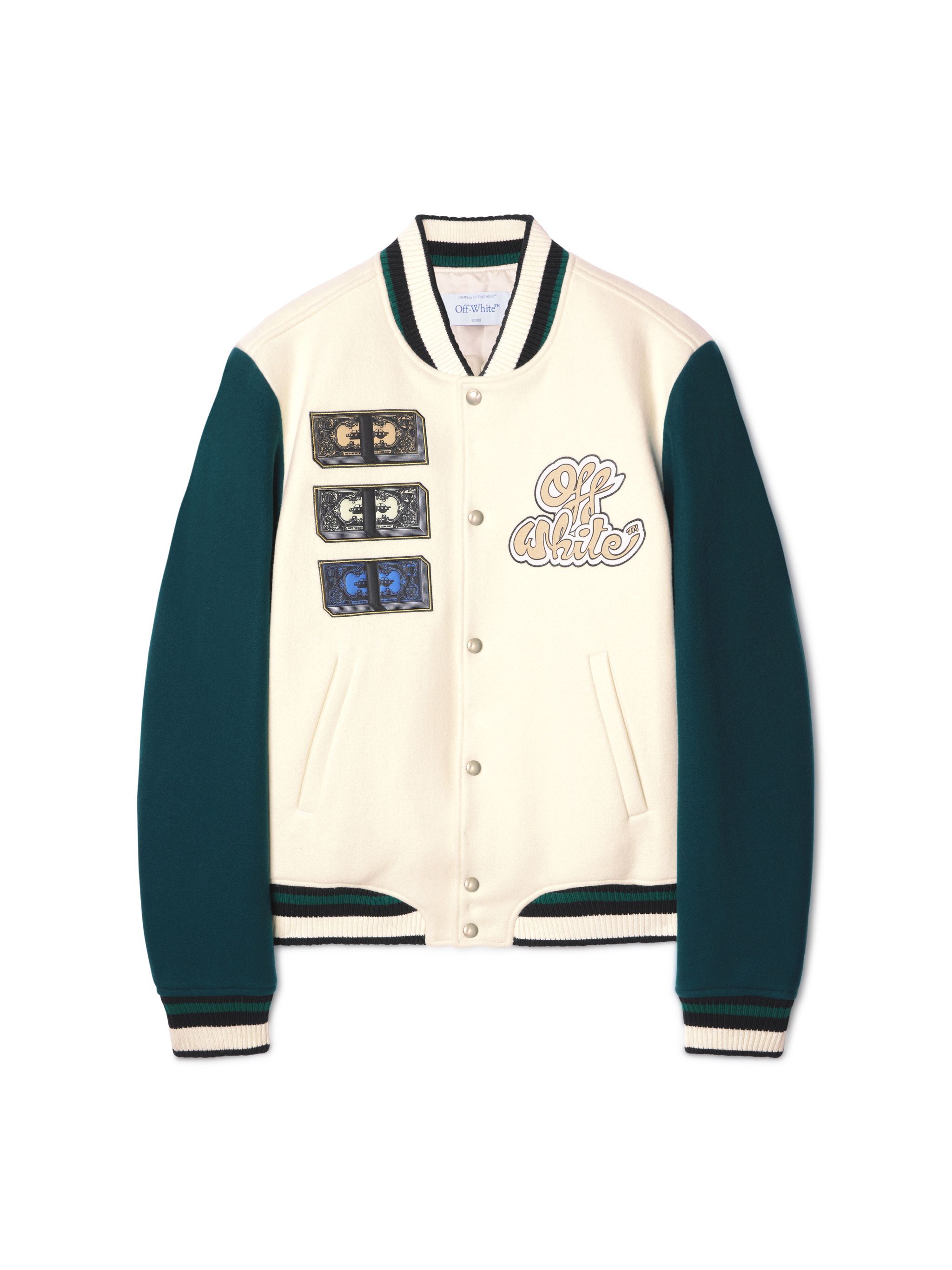 OFF WHITE White Cash Varsity Jacket WHITE OMEH053S25FAB002