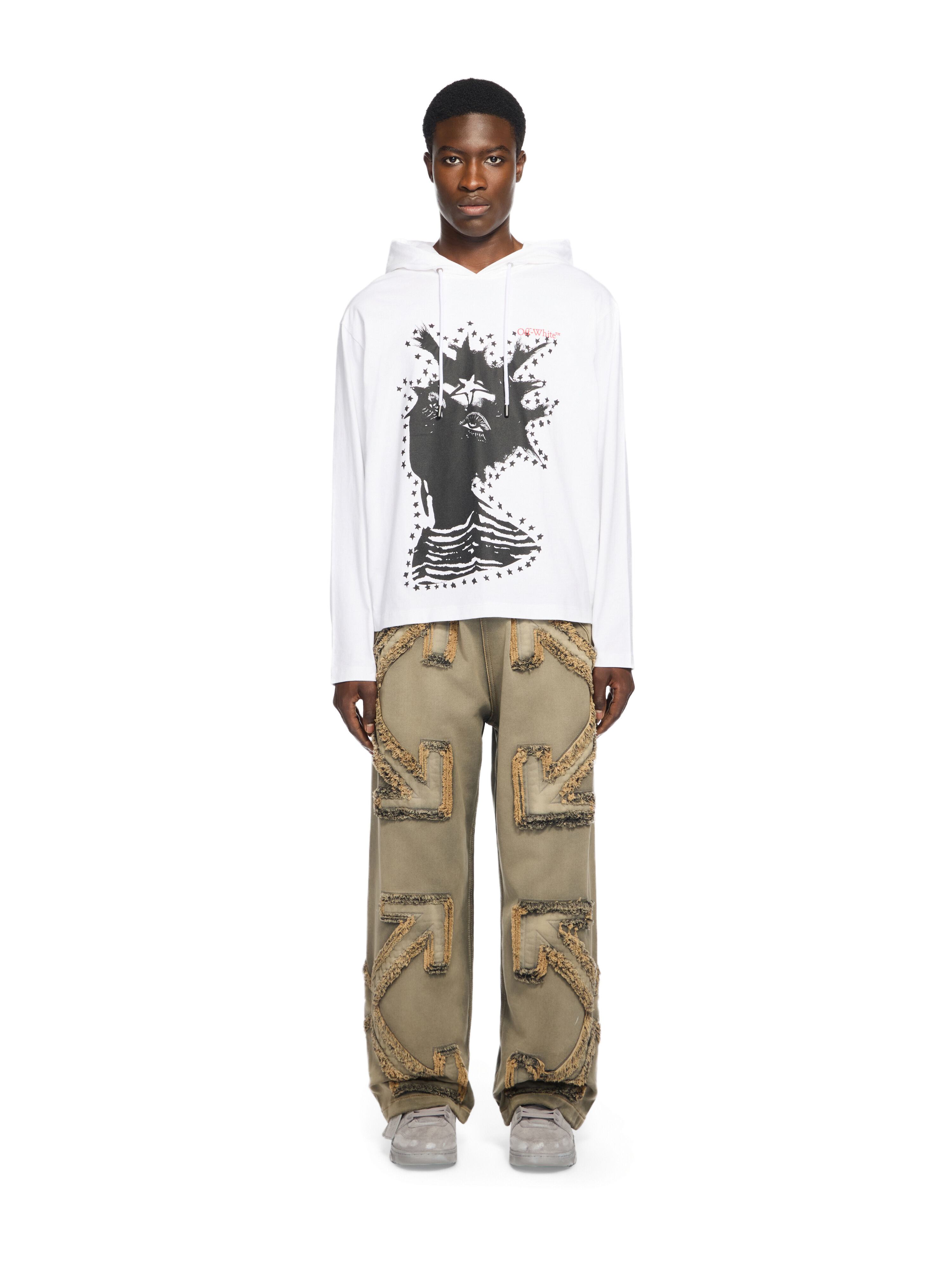 OFF WHITE Desert Arrow 90S Hooded L/S T WHITE - HIGH RISK RED OMAB09DW25JER002