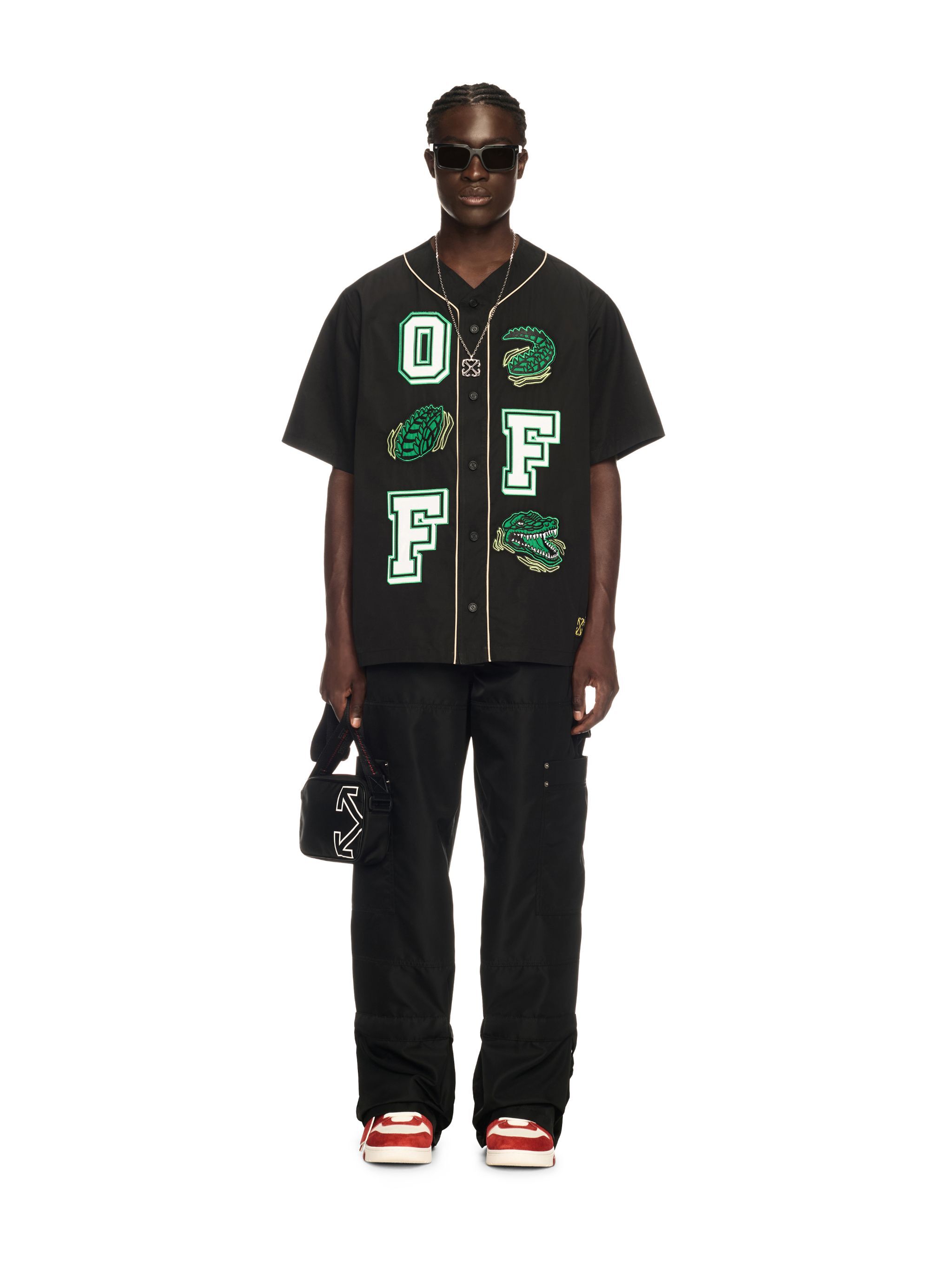 OFF WHITE Maglia Da Baseball Nera Con Motivo Crocodile NERO OMGG014S25FAB002