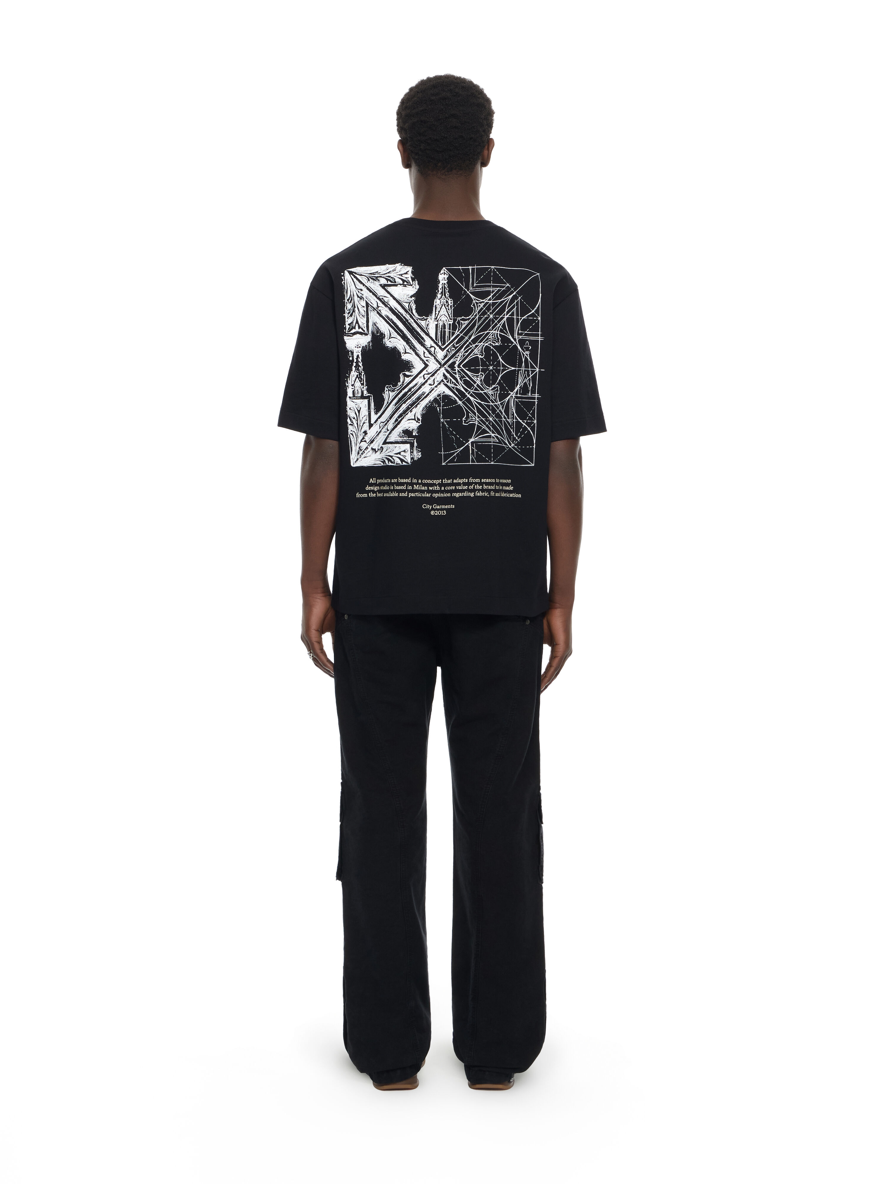 OFF WHITE Milano City Garments Skate  T-Shirt BLACK 44MAA120S26J01G