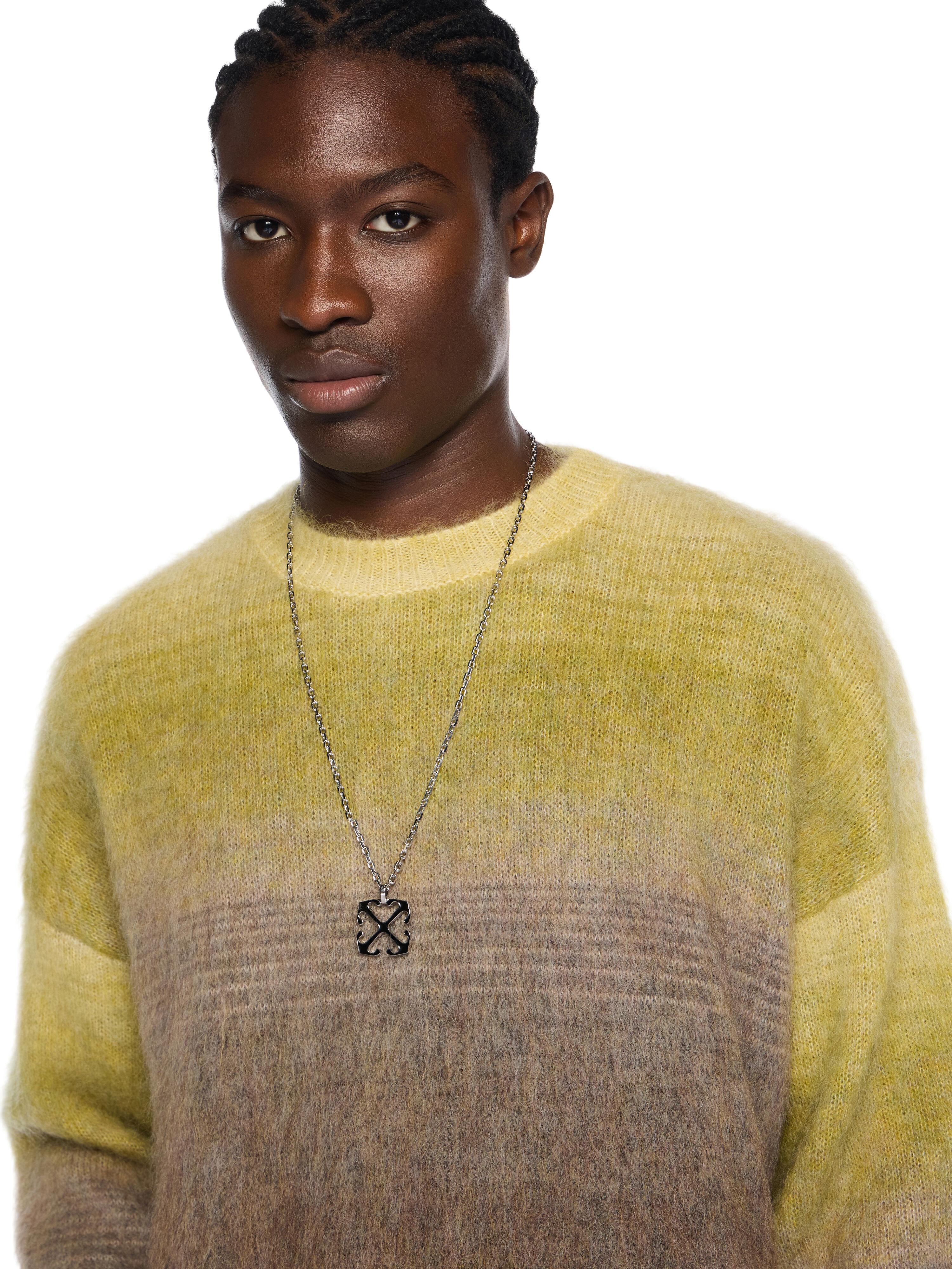 Mohair Arrow Gradient Crewneck Sweater in GREEN MOSS - BEECH for