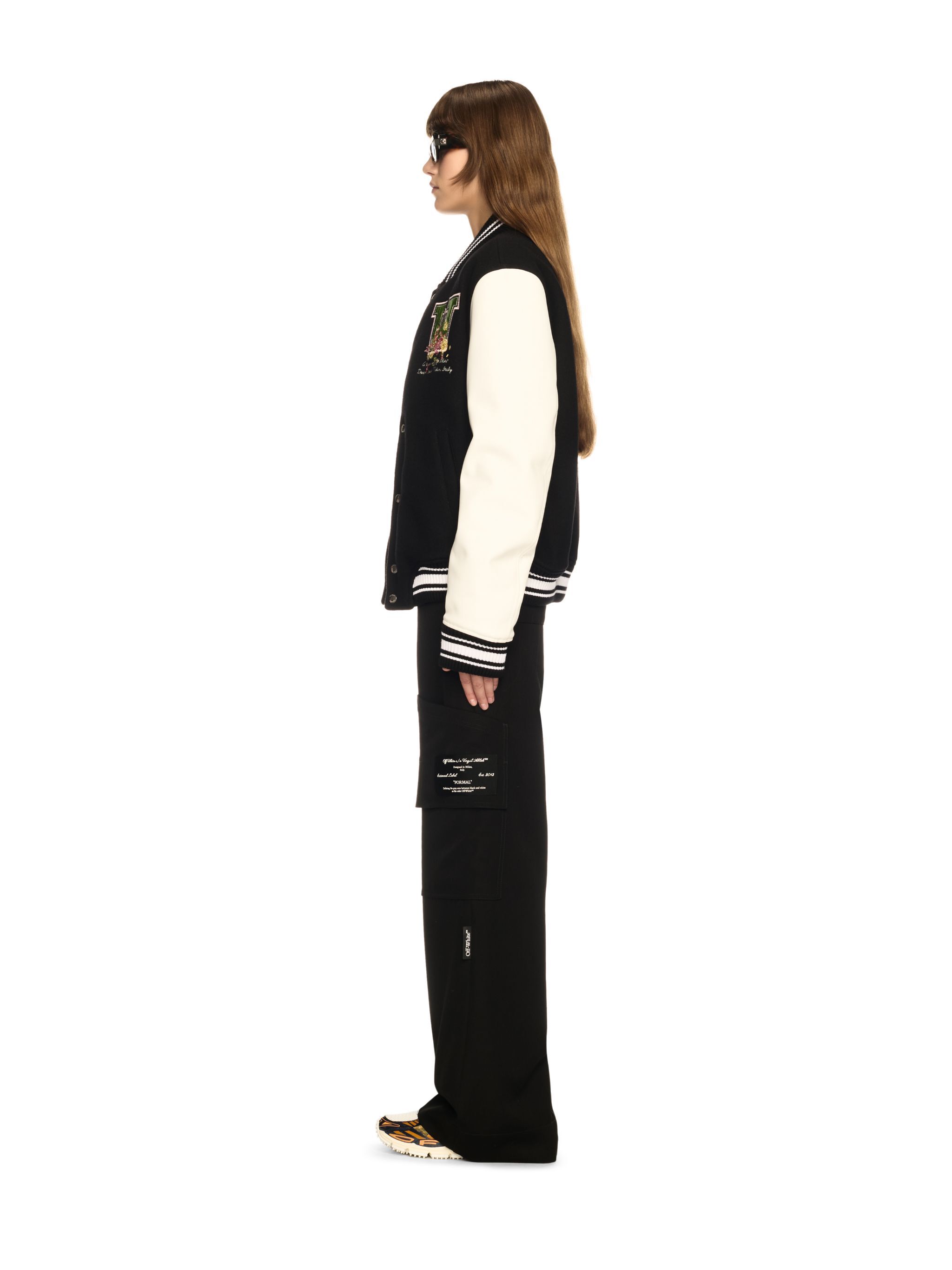 OFF WHITE Black Flowers Varsity Jacket BLACK OWEK006S25FAB003