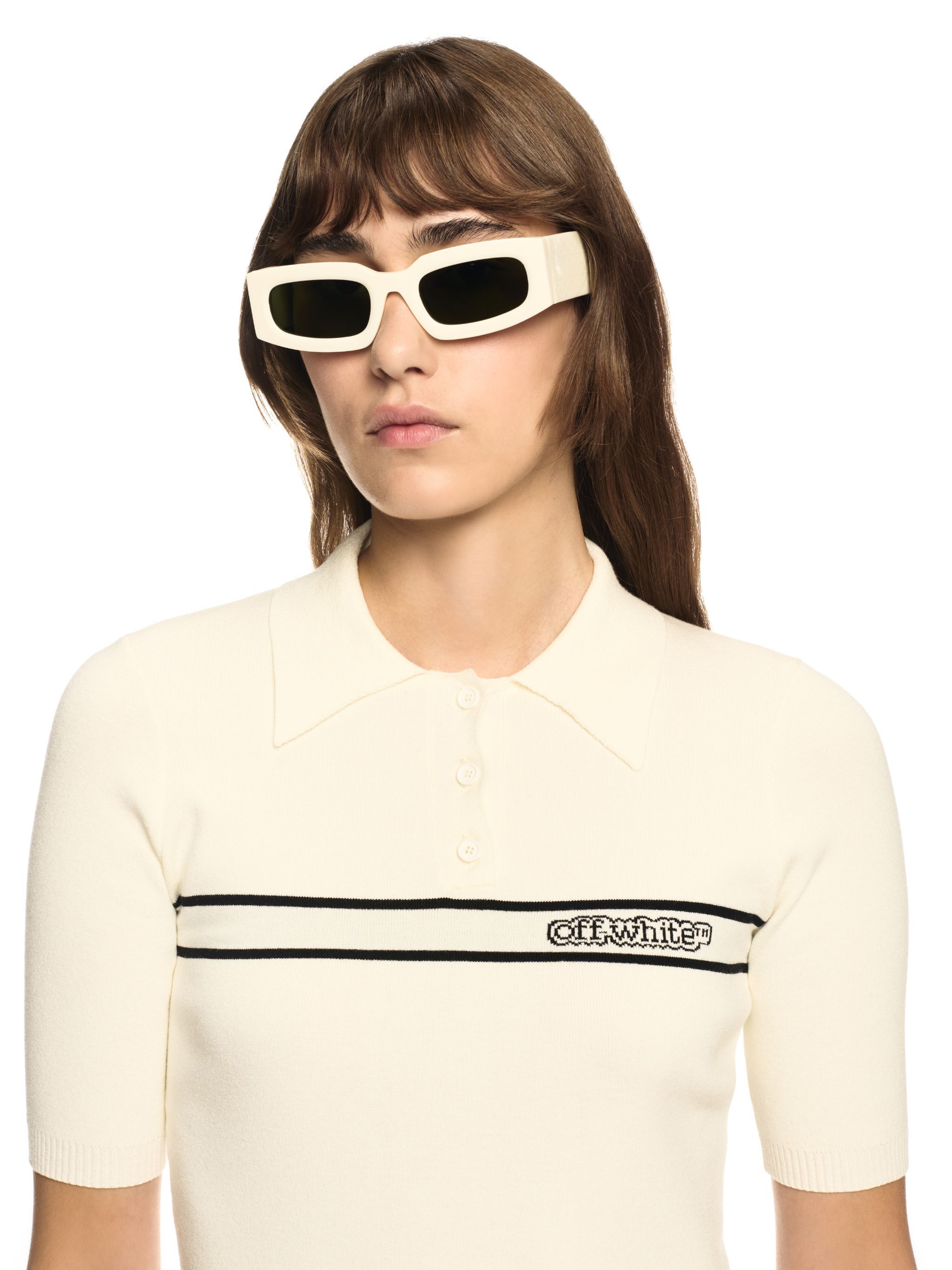 OFF WHITE Cream Striped Knit Polo Shirt NEUTRALS OWHV005S25KNI001