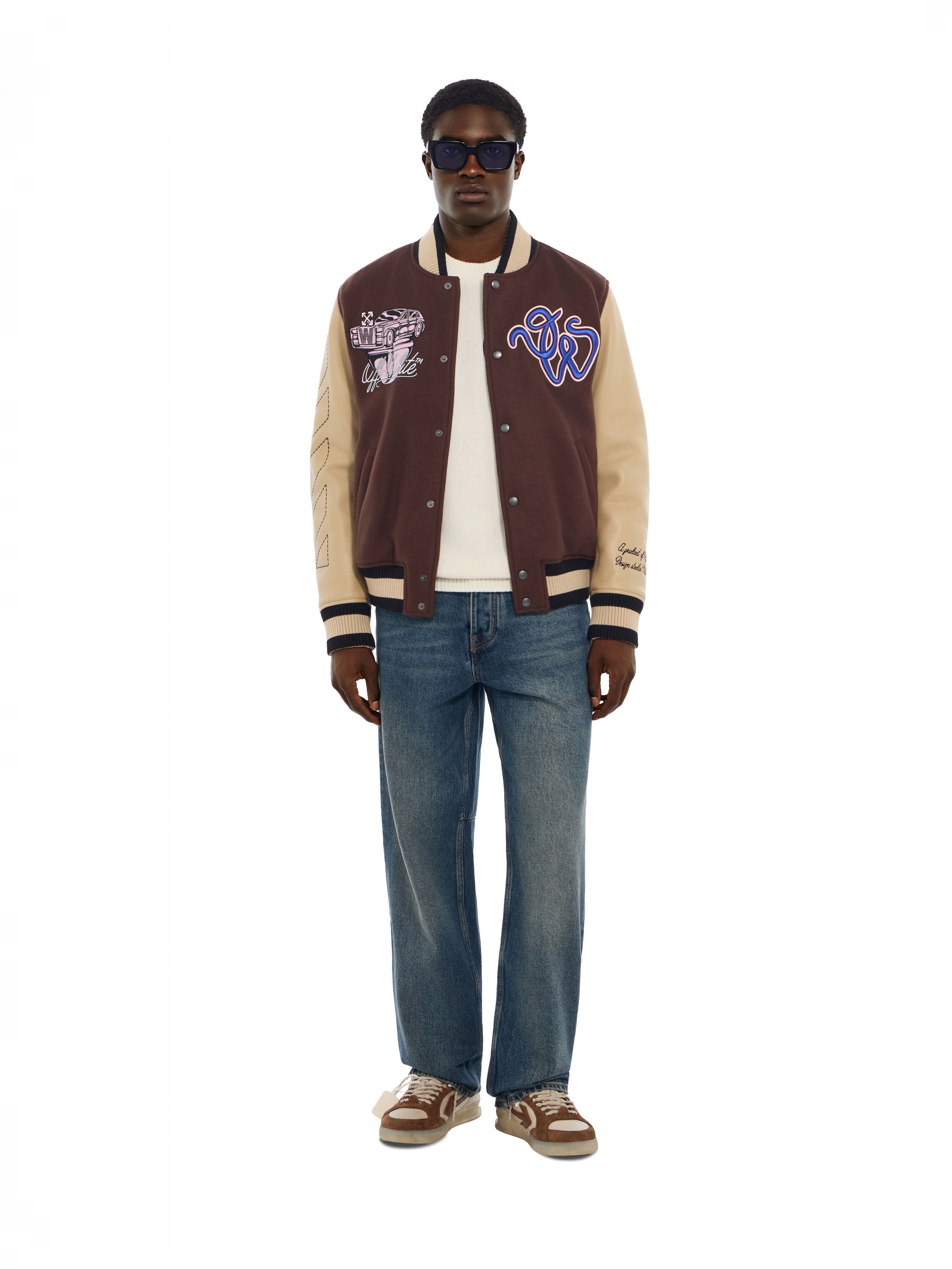 Cat Off Leather and Wool Varsity Jacket OFF WHITE Cat Off Leather and Wool Varsity Jacket FRENCH ROAST 44MJA122F26L001