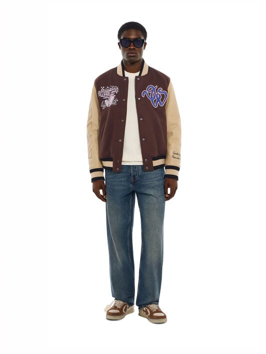 Cat Off Leather and Wool Varsity Jacket OFF WHITE Cat Off Leather and Wool Varsity Jacket FRENCH ROAST 44MJA122F26L001