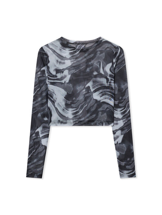 LAB L/AB Mesh Printed Crop Top Black White Swirl LABF2639B00049T