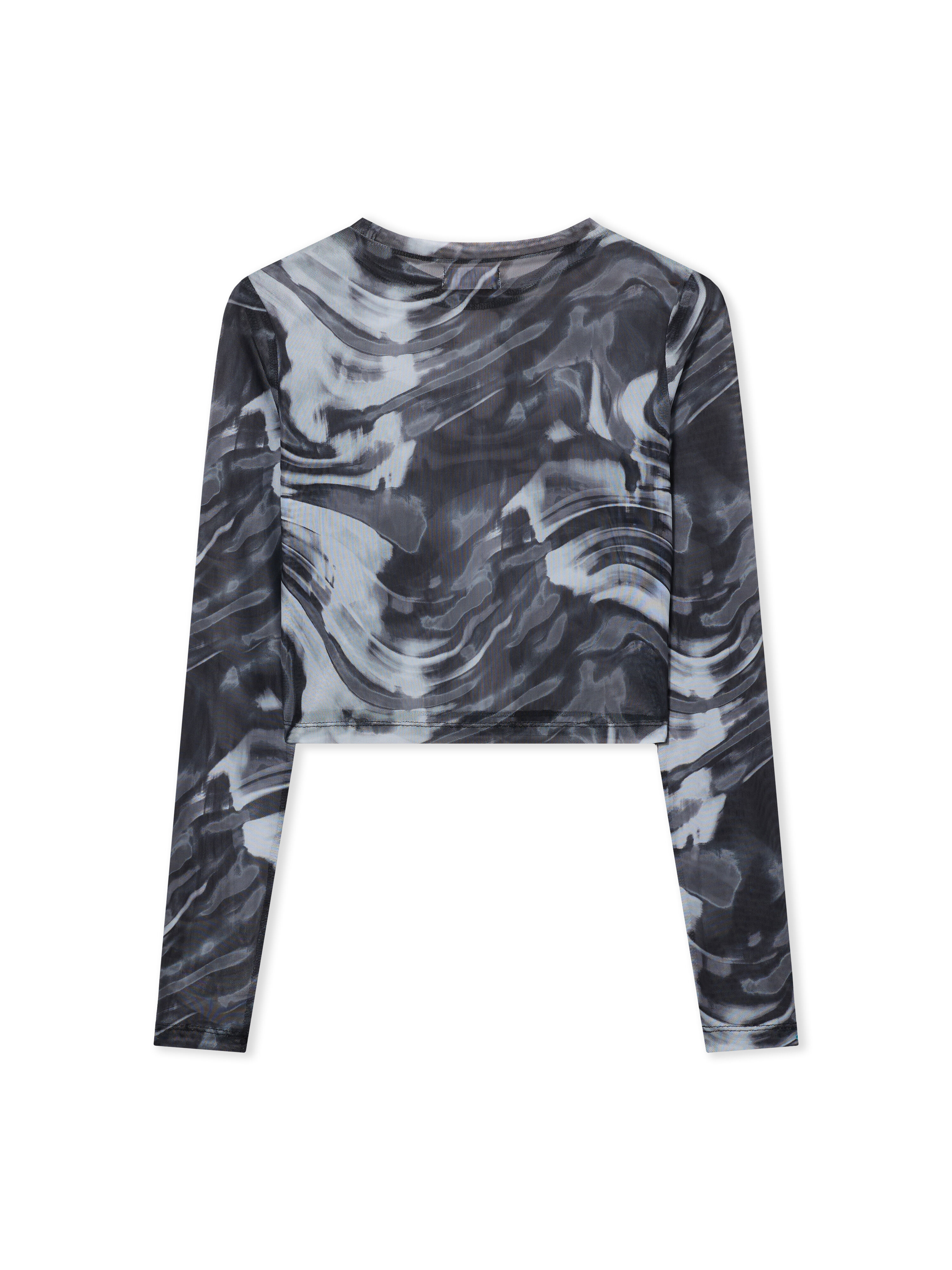 LAB L/AB Mesh Printed Crop Top Black White Swirl LABF2639B00049T
