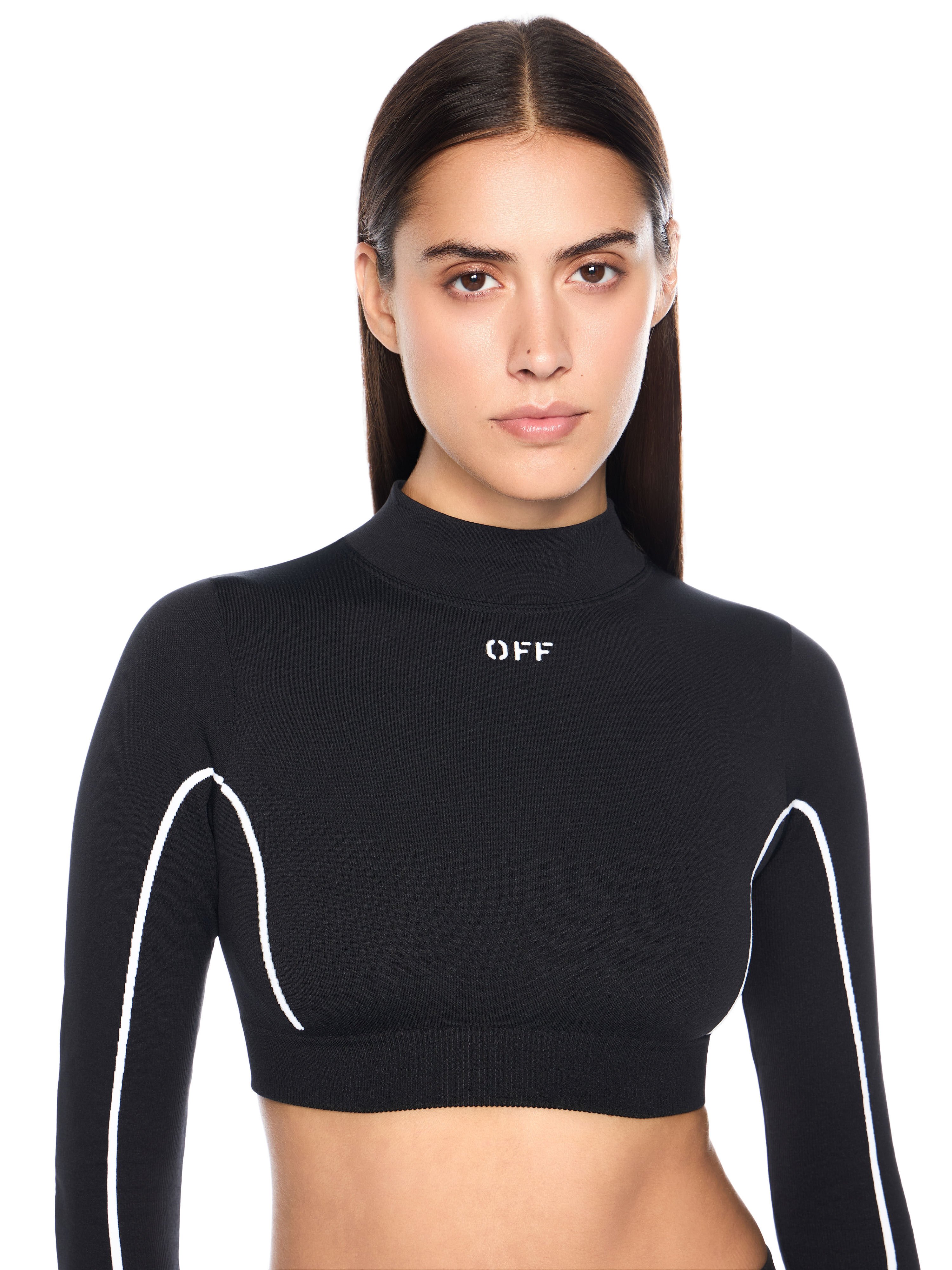 OFF WHITE Off Stamp Seamless Crop Top BLACK - WHITE OWVB04EC99KNI001