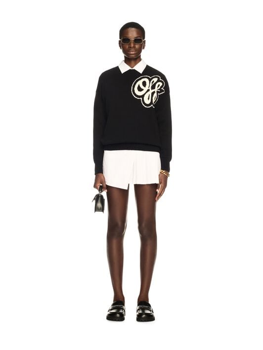 Black Cotton Cashmere Script Sweater OFF WHITE Black Cotton Cashmere Script Sweater BLACK OWHE109S25KNI001